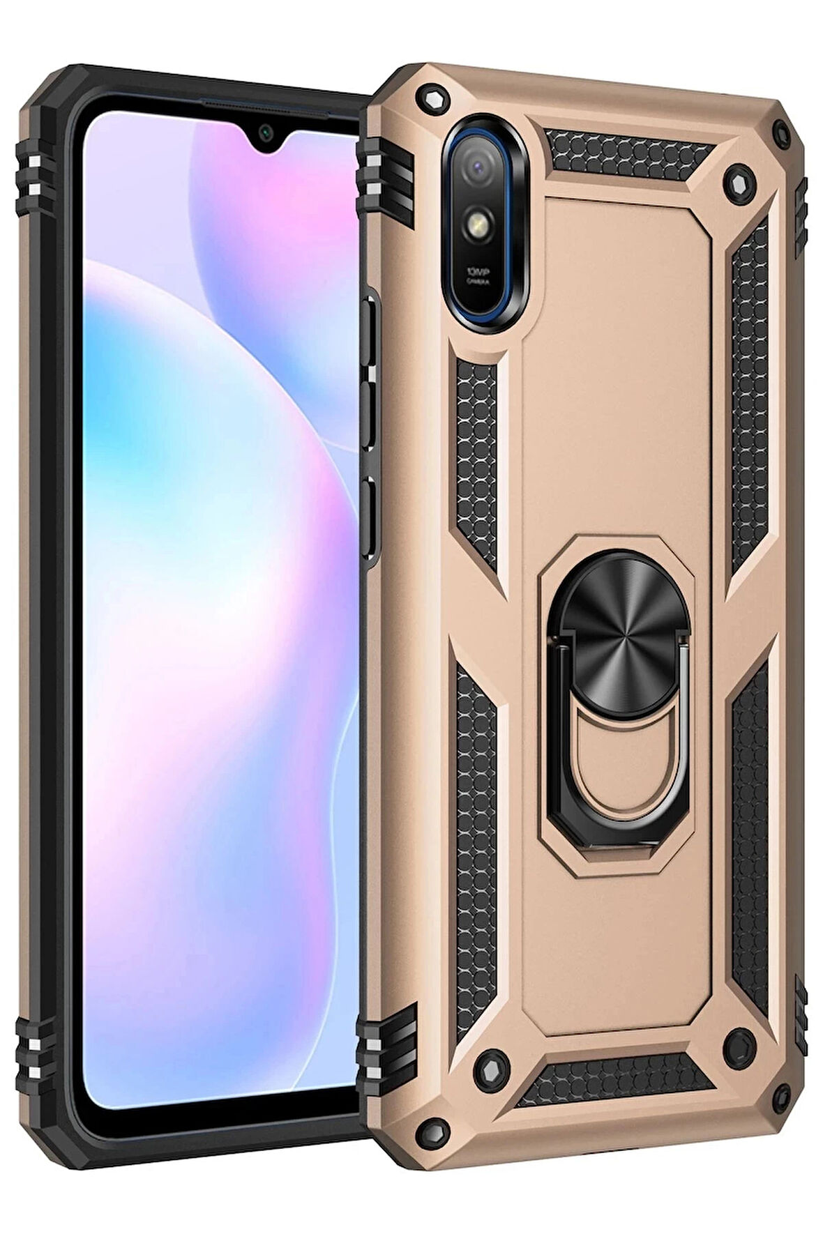 Xiaomi Redmi 9A Kılıf Sofya Yüzüklü Silikon Kapak - Gold