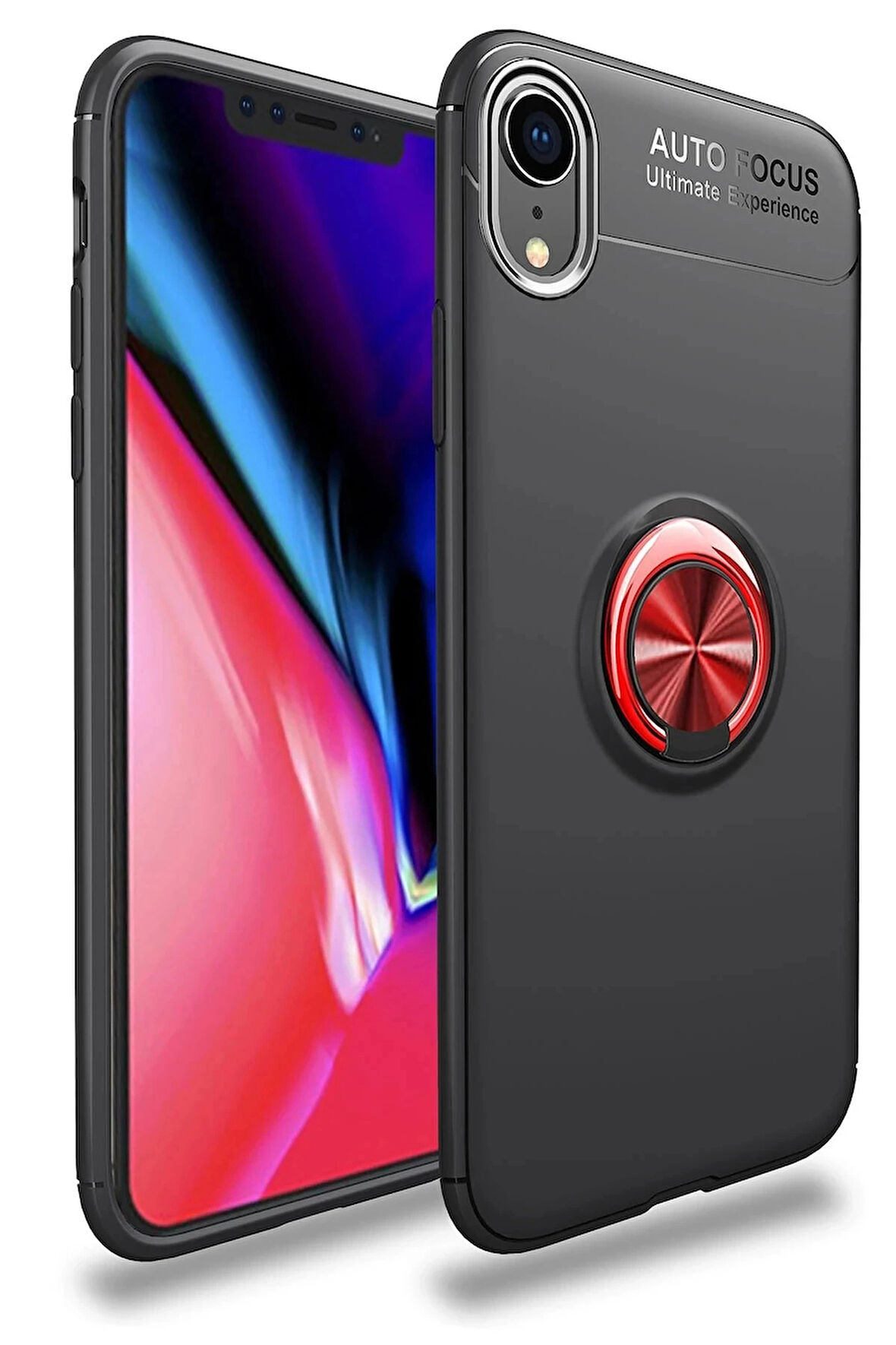 iPhone XR Kılıf Range Yüzüklü Silikon - Siyah-Kırmızı