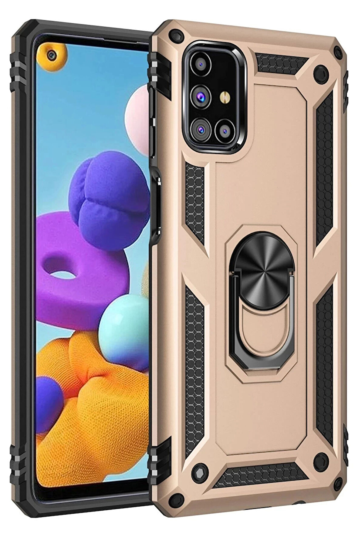 Samsung Galaxy M51 Kılıf Sofya Yüzüklü Silikon Kapak - Gold