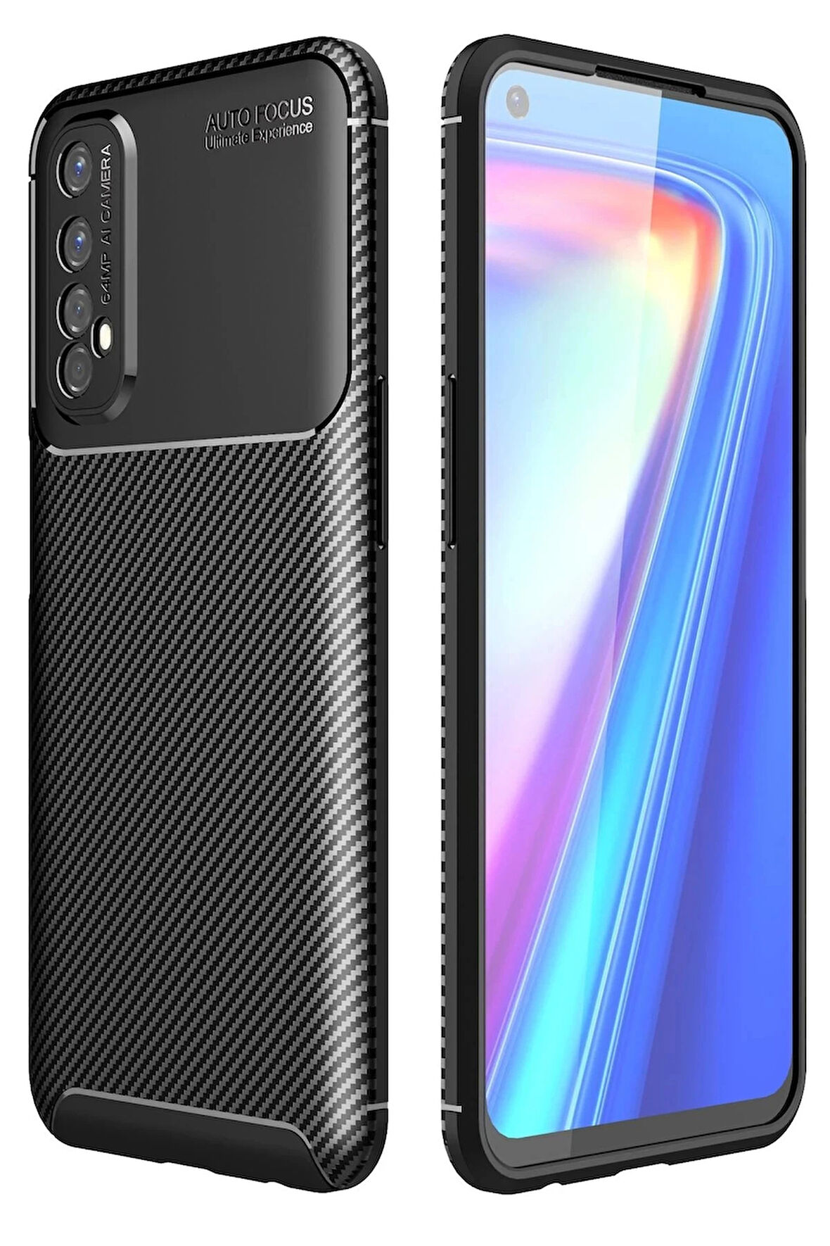 Realme 7 Kılıf Auto Focus Karbon Kapak - Siyah