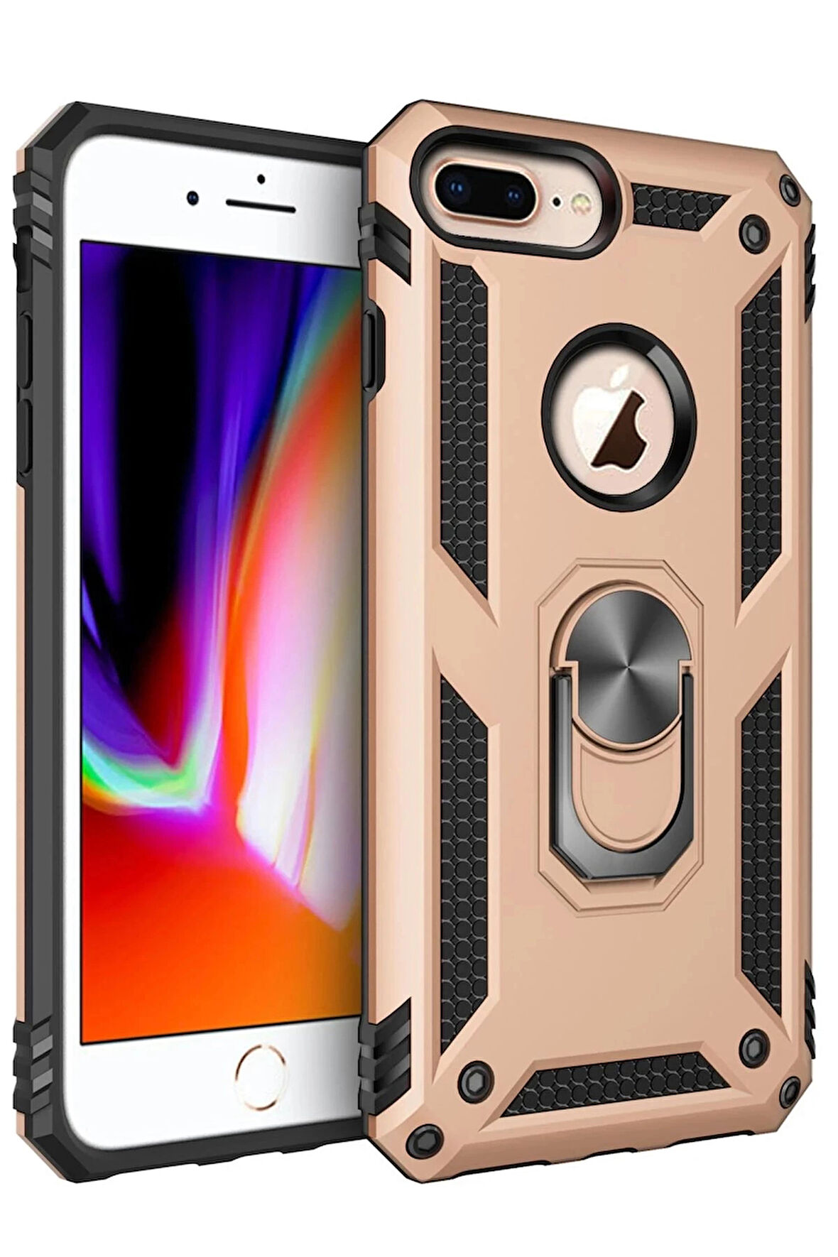 iPhone 7 Plus Kılıf Sofya Yüzüklü Silikon Kapak - Gold