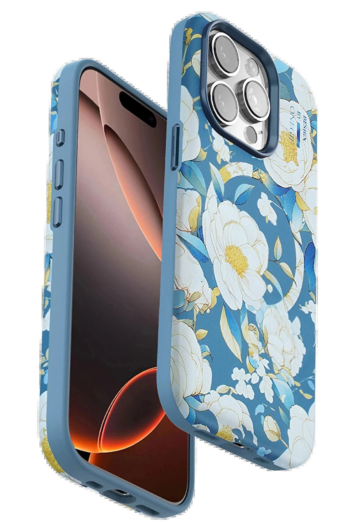 Onegif iPhone 14 Pro Max Flower Series Magsafe Kapak - Mavi