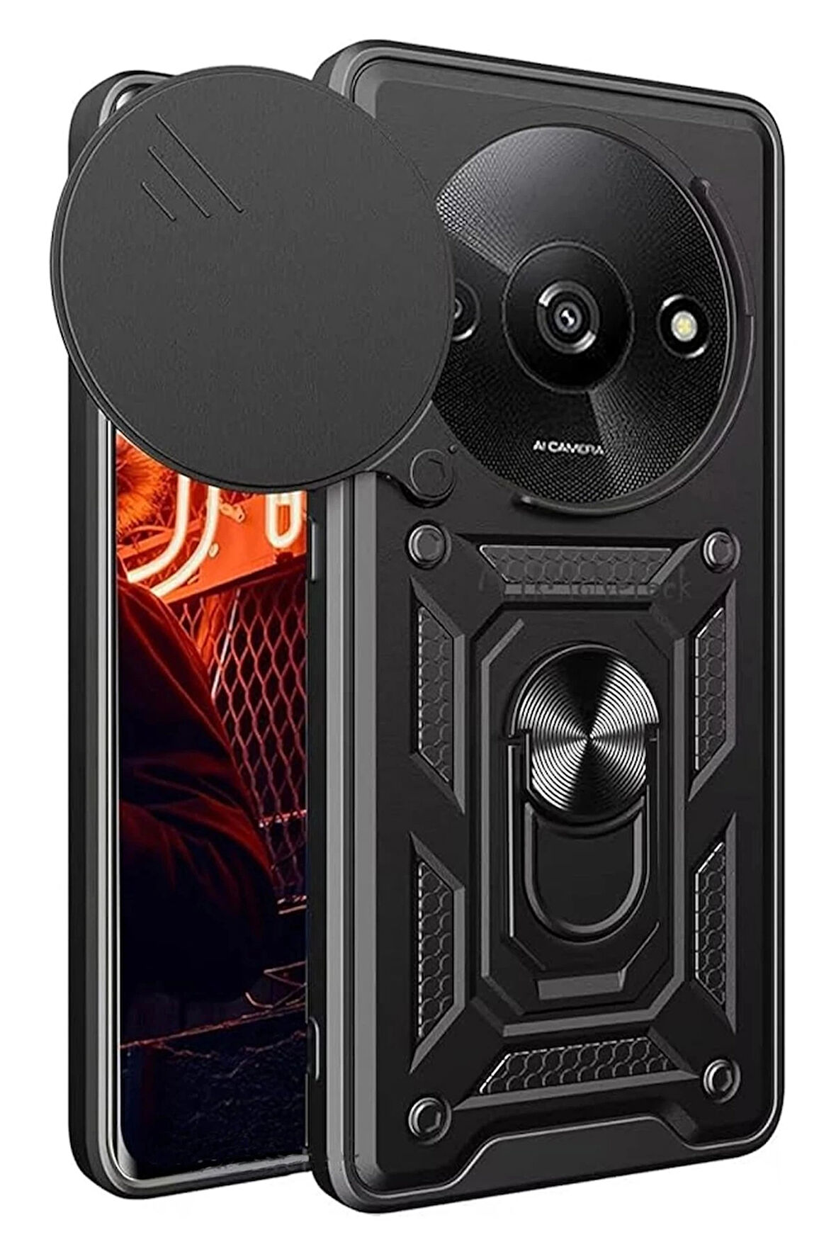 Xiaomi Redmi A3 4G Kılıf Pars Lens Yüzüklü Silikon - Siyah