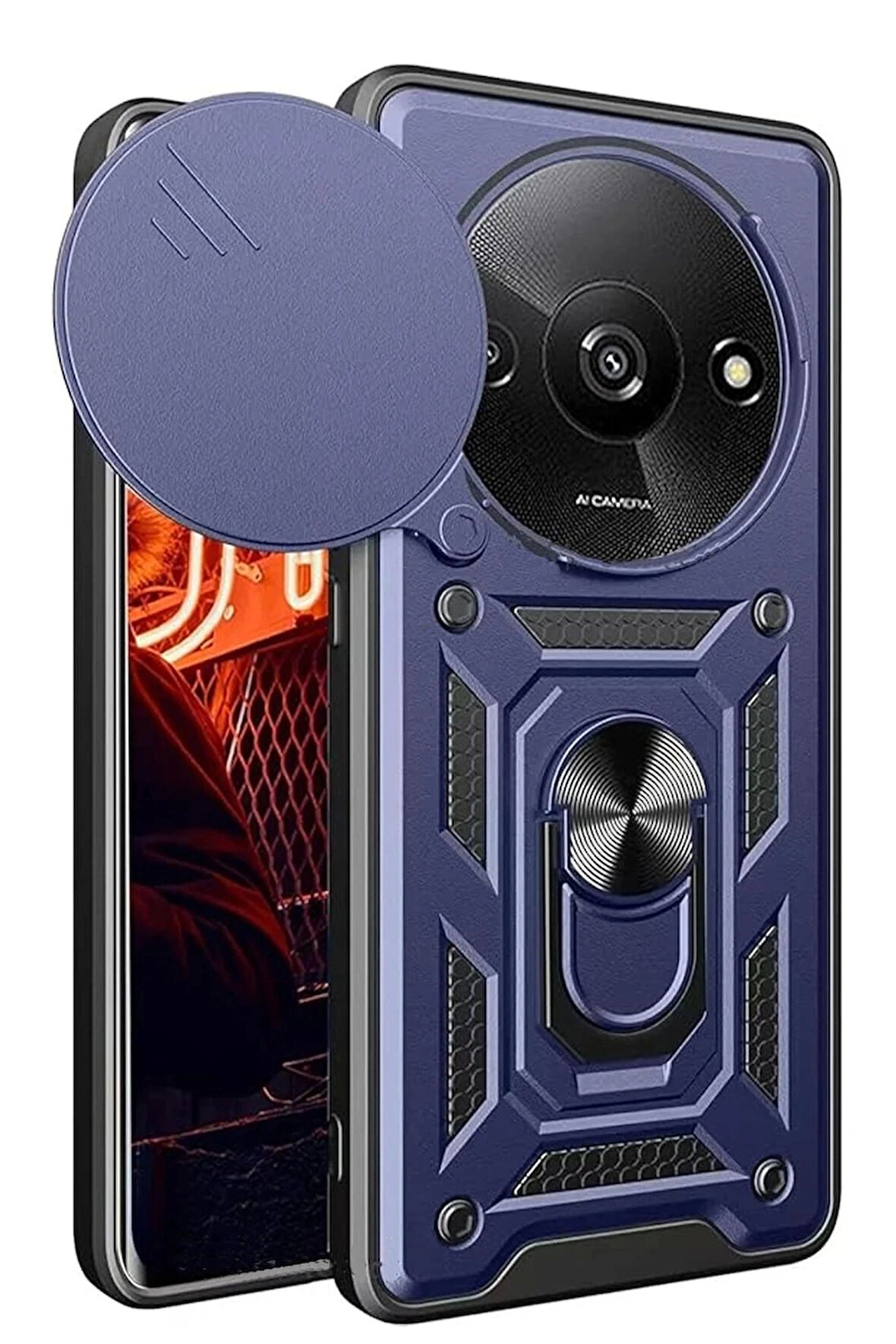 Xiaomi Redmi A3 4G Kılıf Pars Lens Yüzüklü Silikon - Lacivert