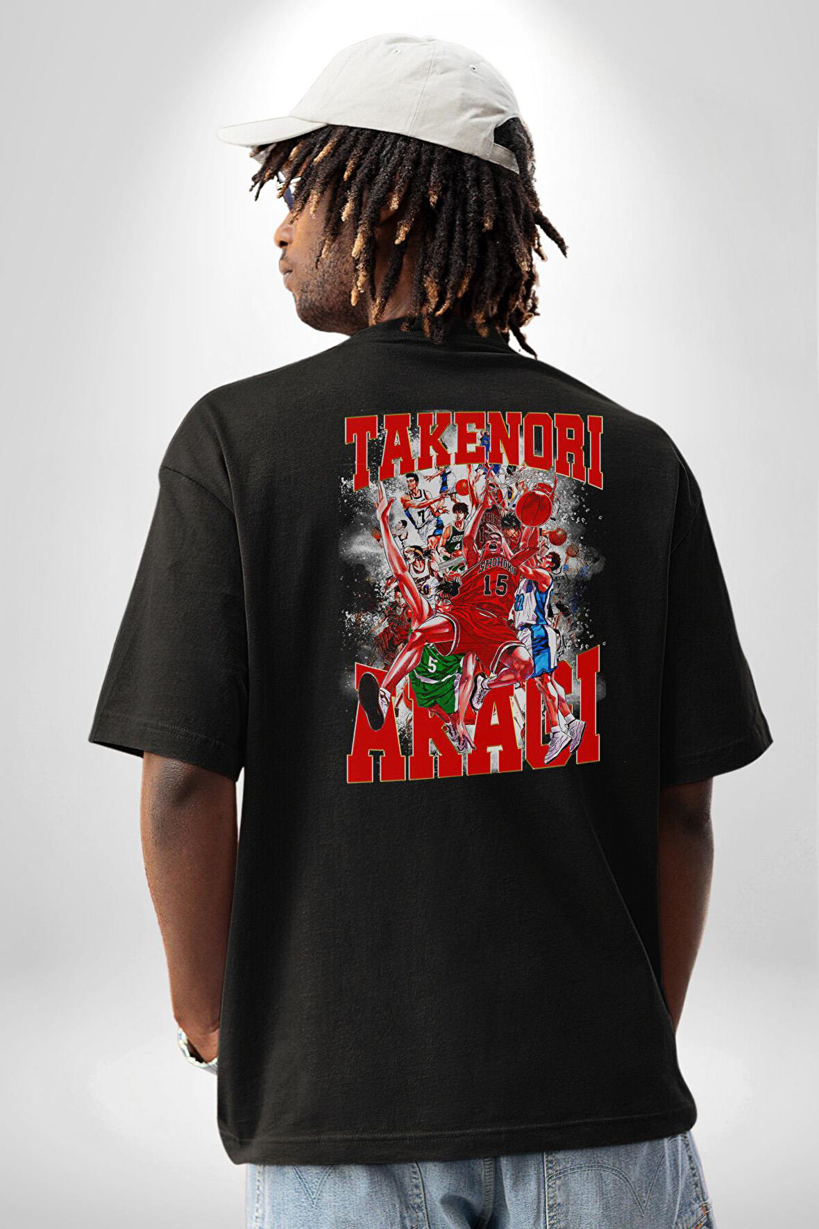 Basketbol Akagi Takenori Anime Slam Dunk Karakter Pamuklu Kadın Erkek Oversize Sırt Dijital Baskılı Siyah T-shirt