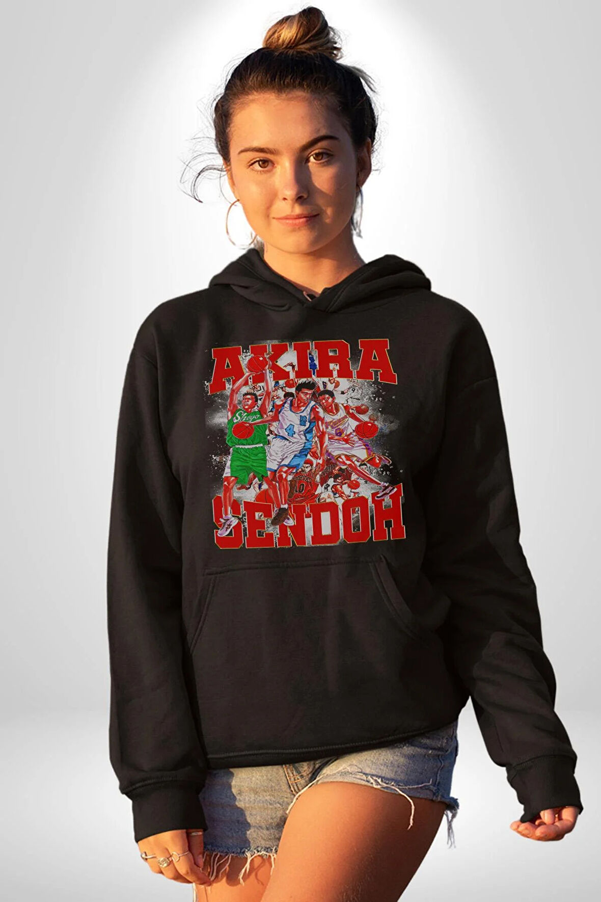 Basketbol Akira Sendoh Anime Slam Dunk Karakter Kadın Erkek  Siyah Kapüşonlu Sweatshirt Hoodie