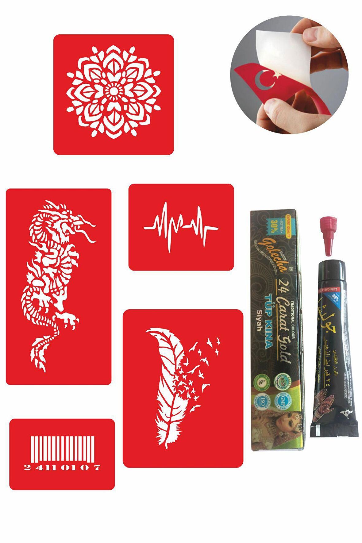 Örtücü Kapatma Desenleri Hint Kınası ile Geçici Dövme Yapma Seti