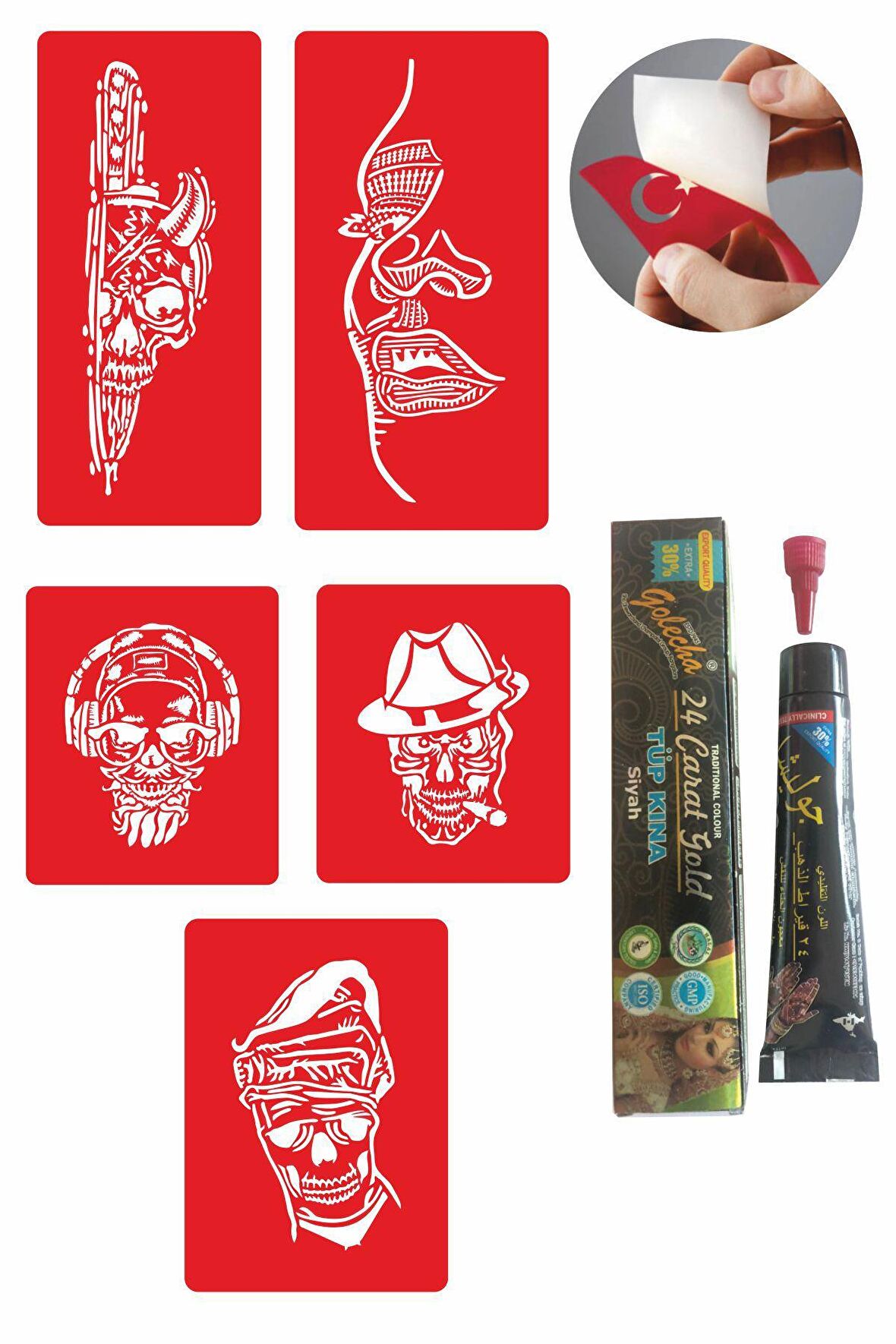 Çılgın Kuru Kafalar Hint Kınası ile Geçici Dövme Yapma Seti
