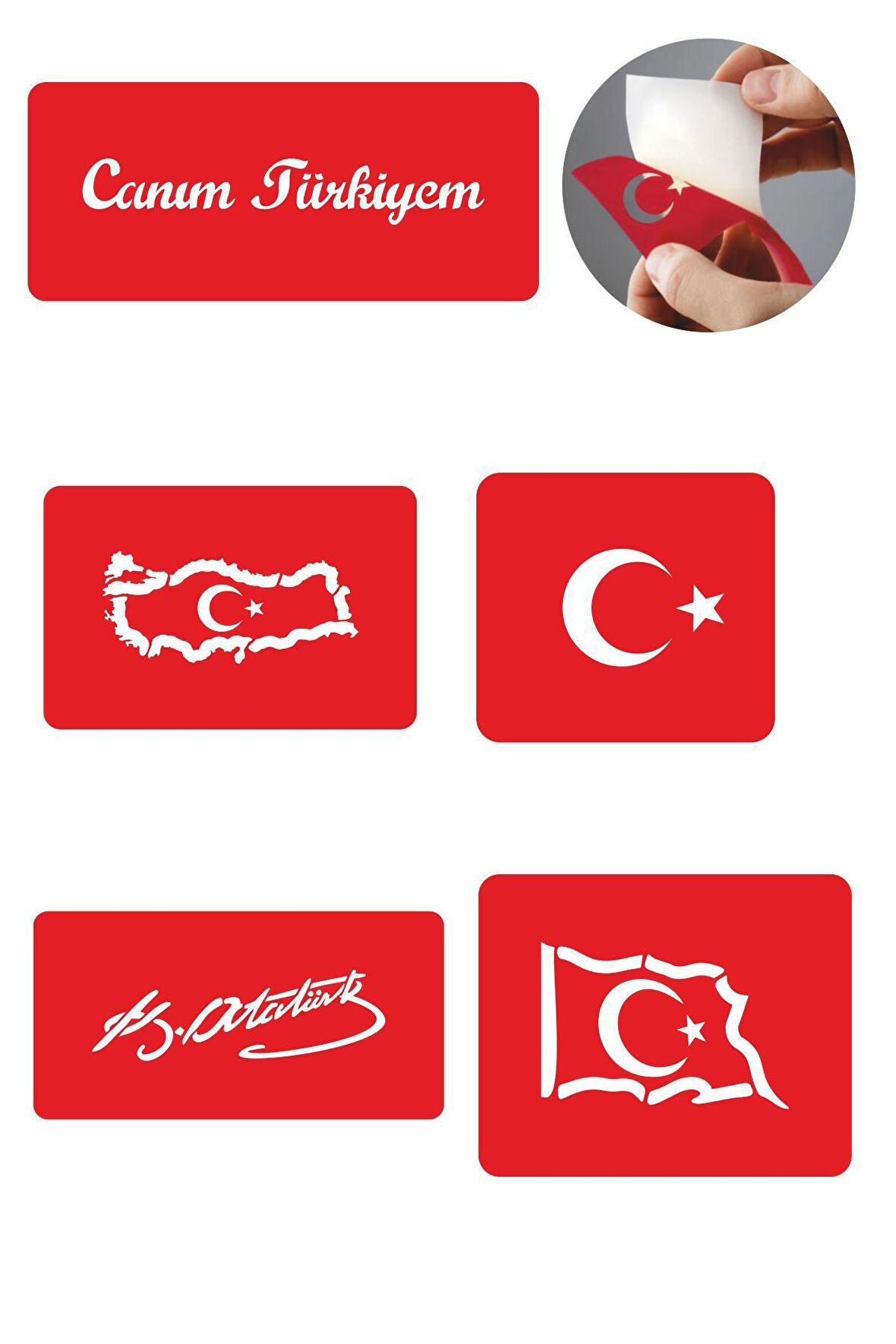 Canım Türkiyem 5 Adet  Geçici Dövme Kına Şablonu