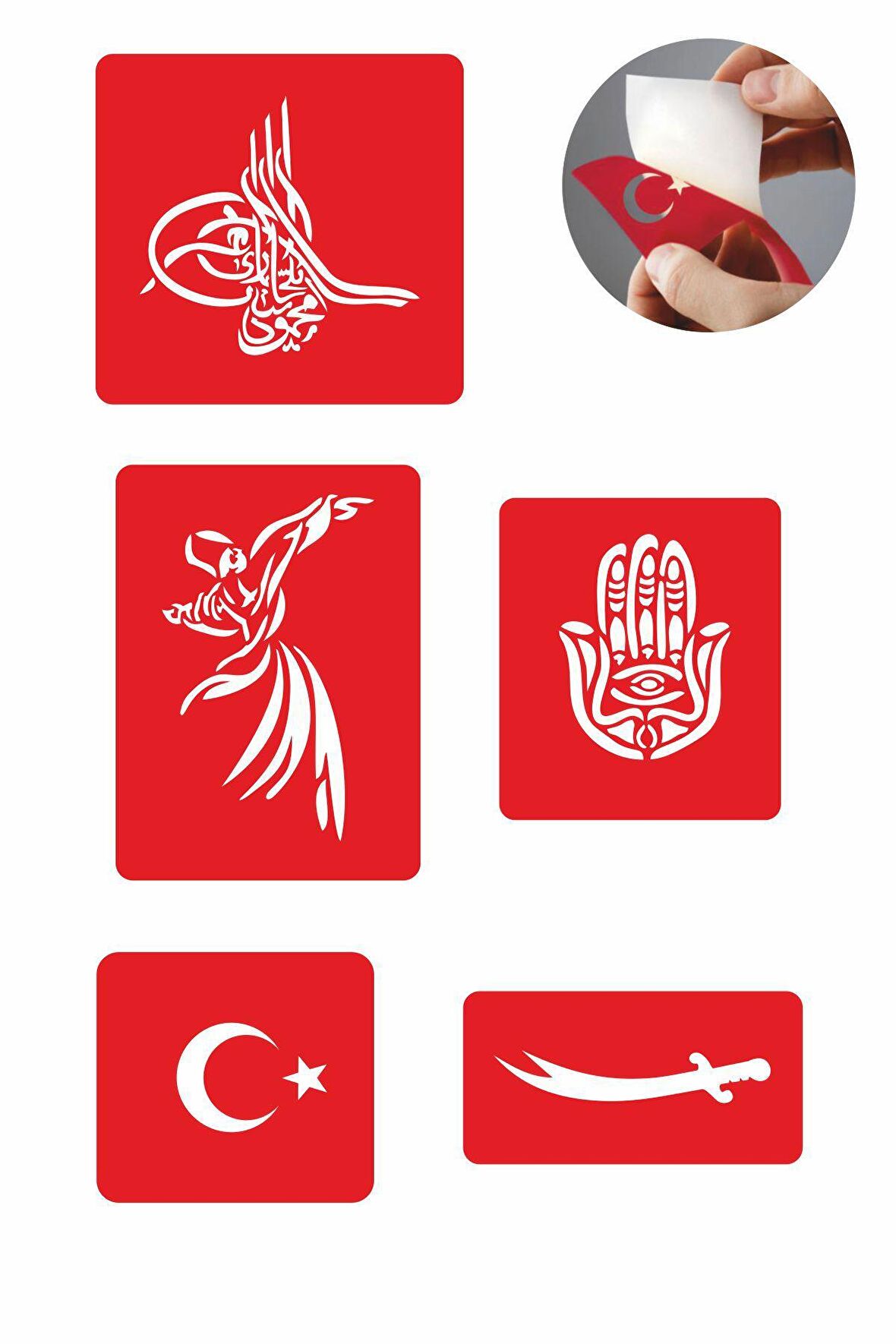Osmanlı Evrensel Motifler 5 Adet  Geçici Dövme Kına Şablonu