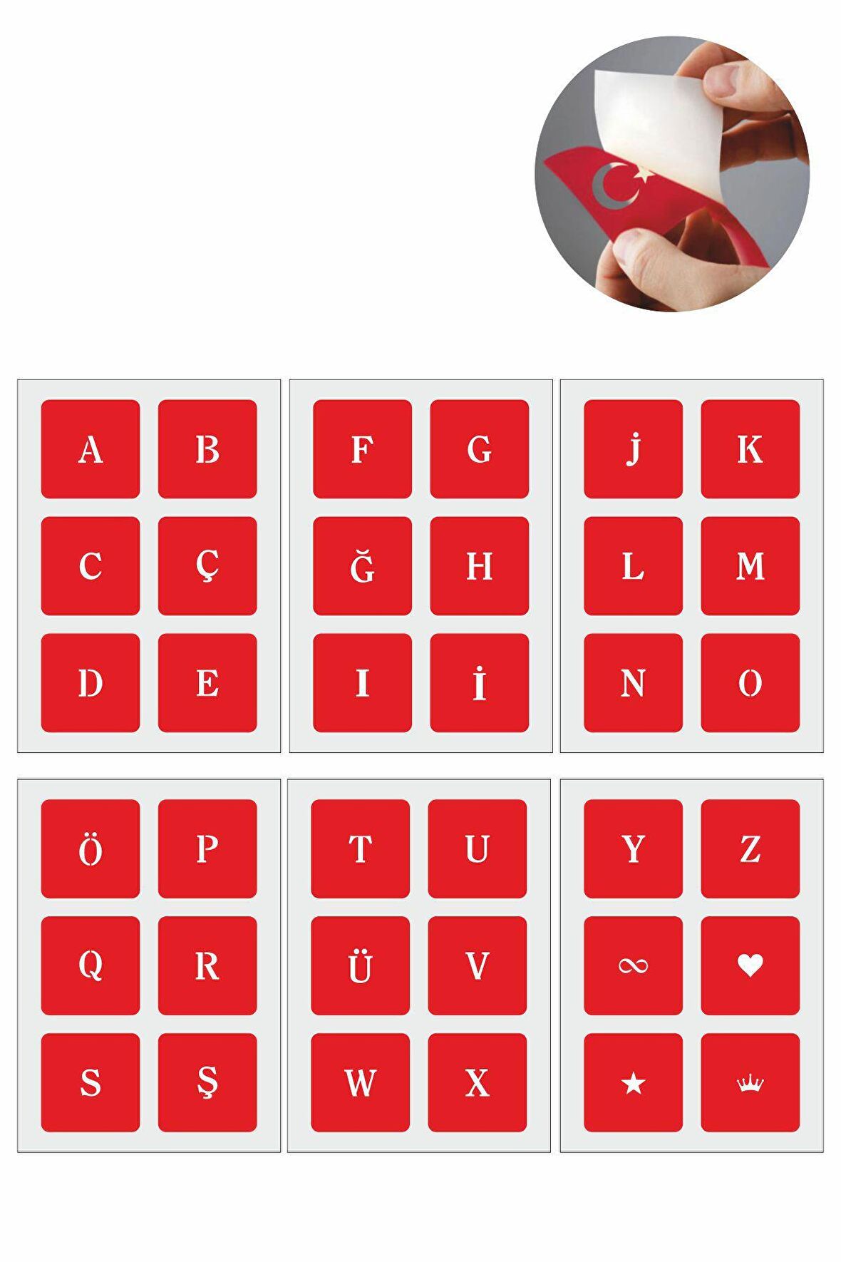 Düz Font Kare Harf Geçici Dövme Şablonu