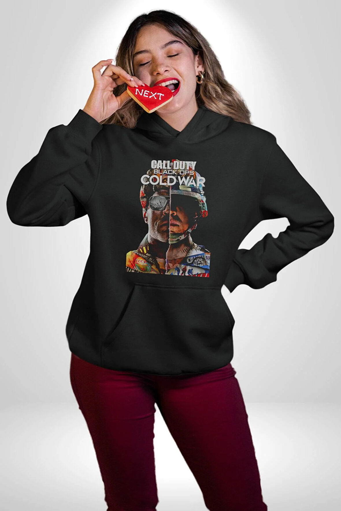Call Of Dutty Black Ops Cold War Oyun Solgar  Kadın Erkek  Siyah Kapüşonlu Sweatshirt Hoodie