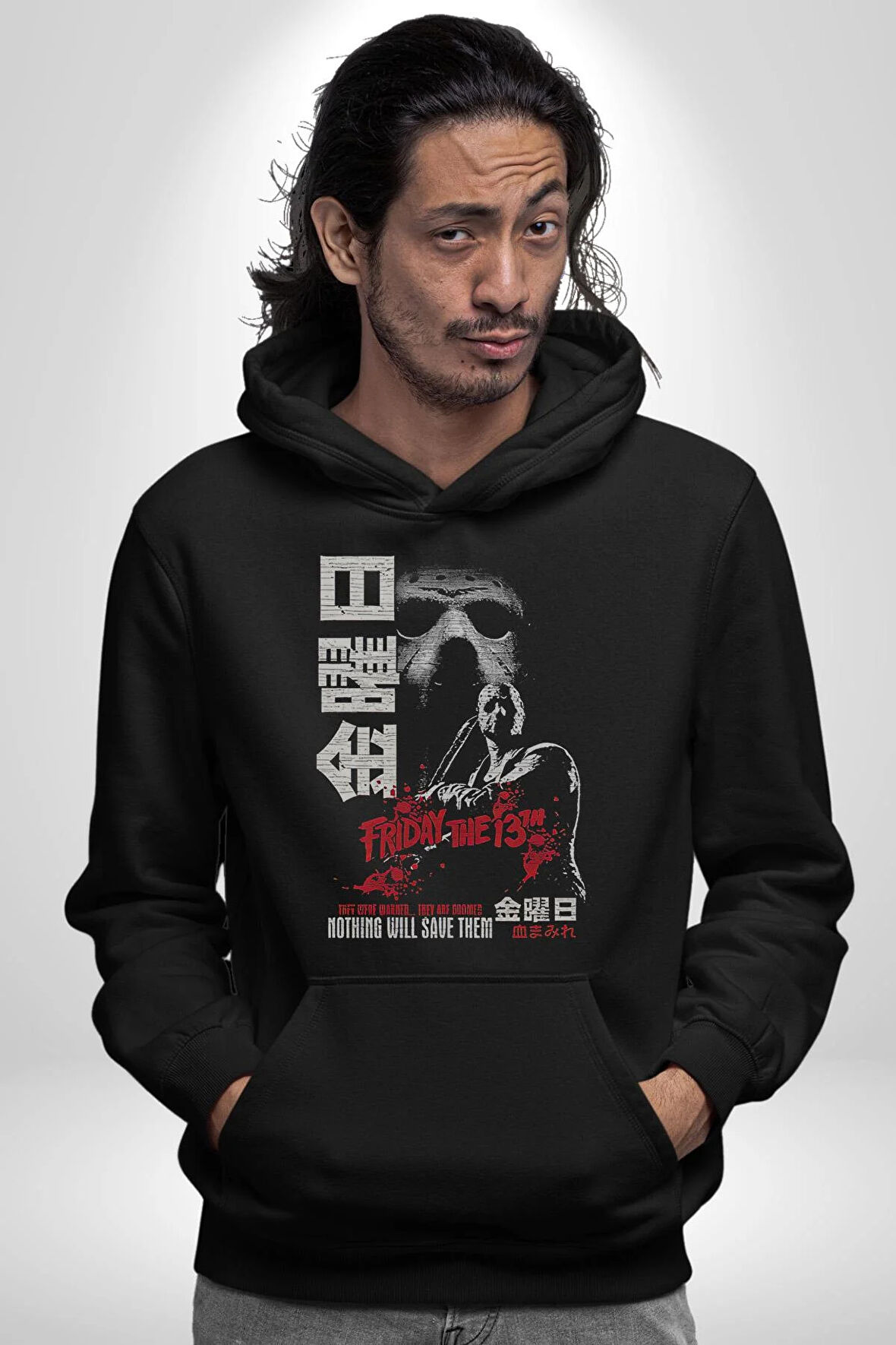 13. Cuma Korku Film Kadın Erkek  Siyah Kapüşonlu Sweatshirt Hoodie