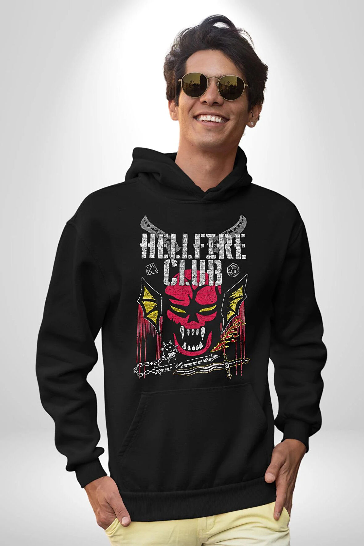 The Hellfire Club Kadın Erkek  Siyah Kapüşonlu Sweatshirt Hoodie