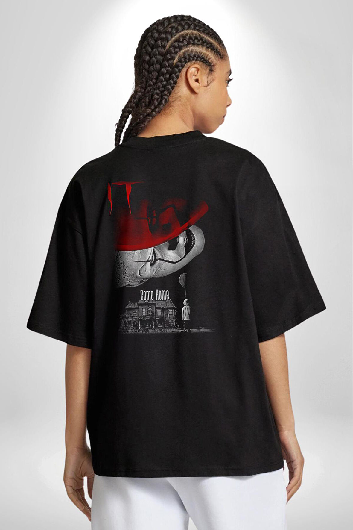O (Film) Korku Film   Pamuklu Kadın Erkek Oversize Sırt Dijital Baskılı Siyah T-shirt