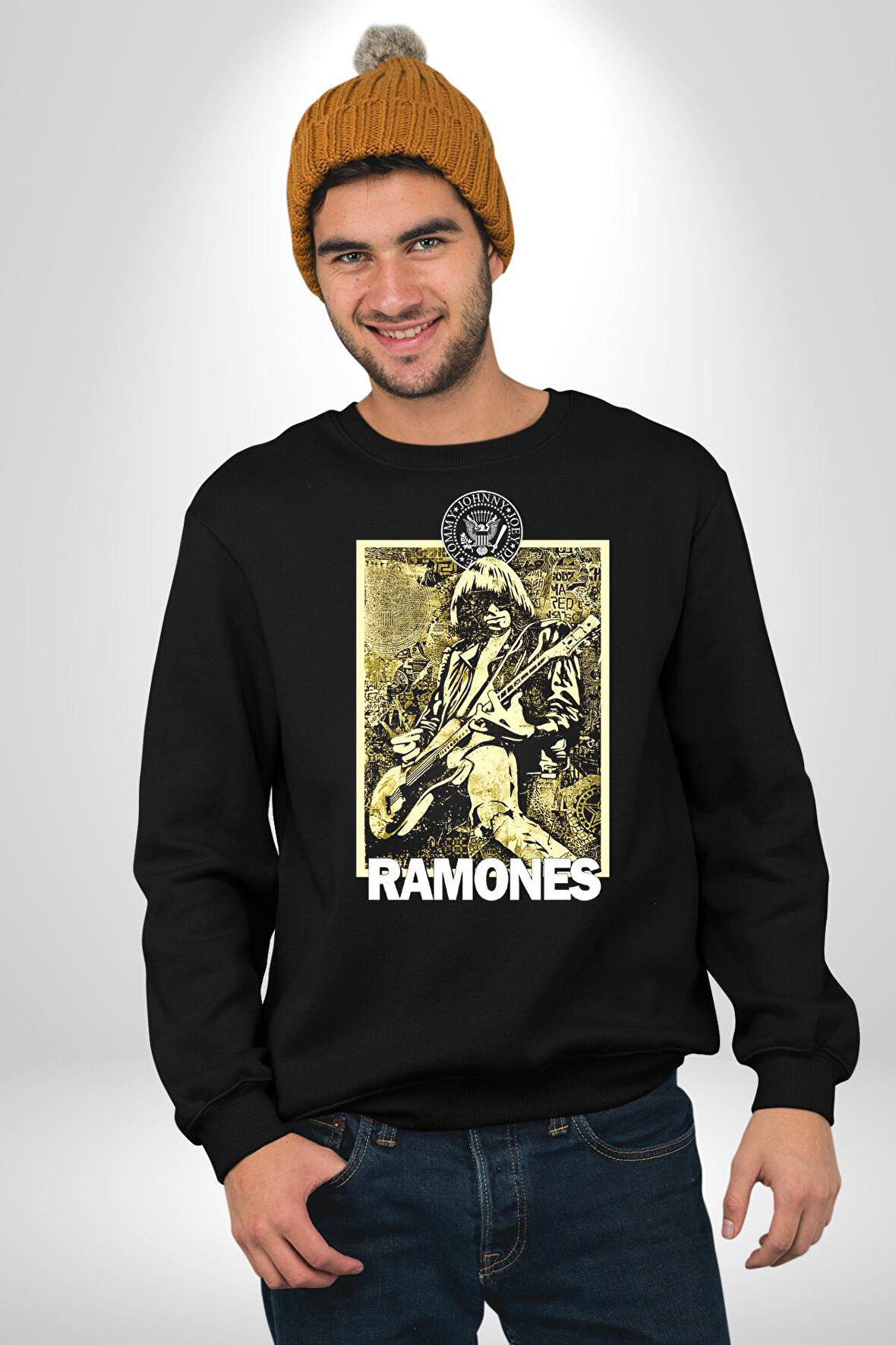 Ramones Rock Kulüp Kadın Erkek Siyah Sweatshirt 