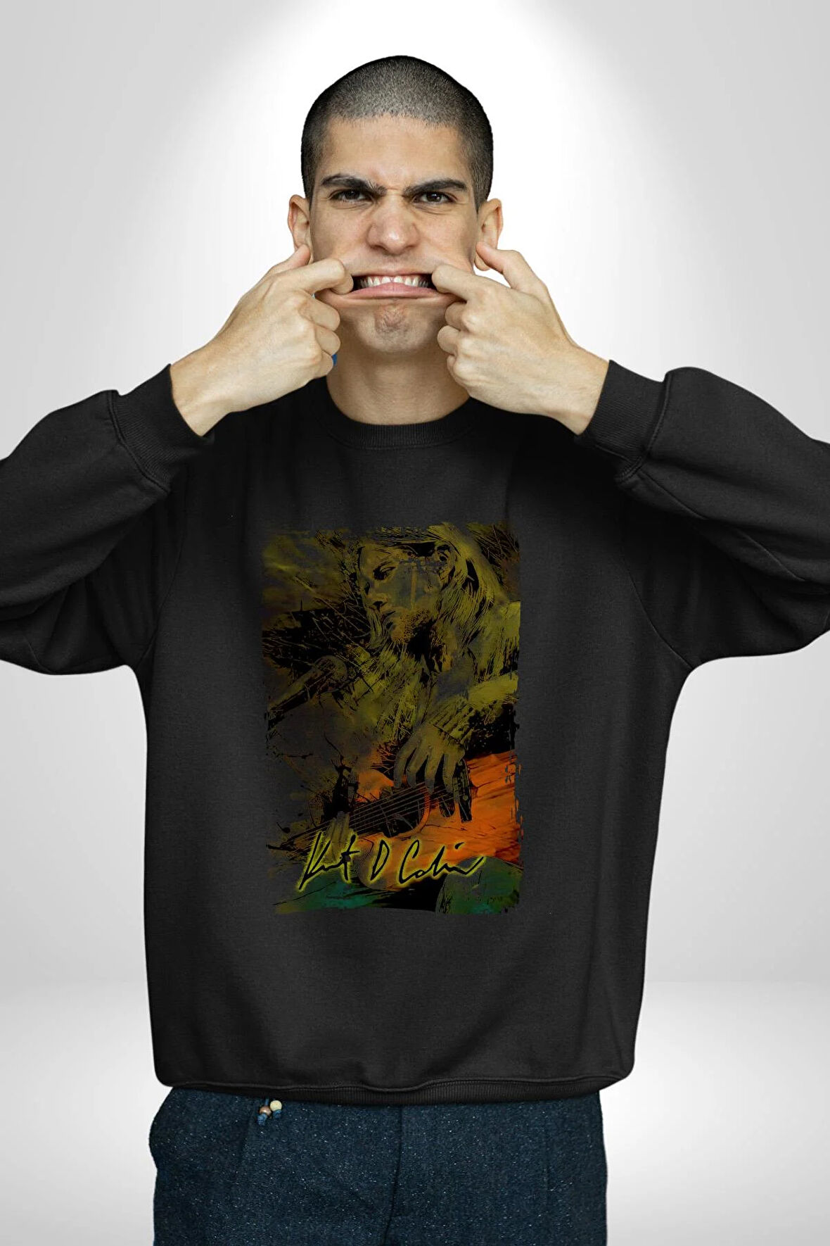 Nirvana Kurt Cobain Rock and Roll Pop Grubu Kadın Erkek Siyah Sweatshirt 