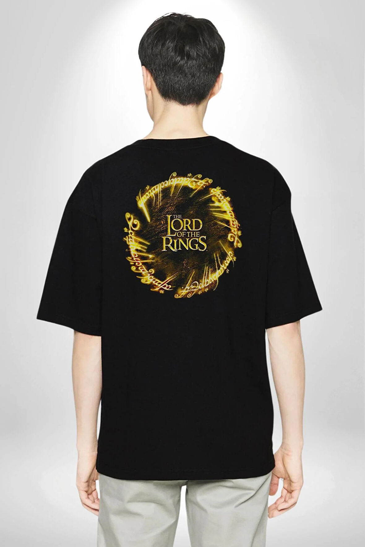 Yüzüklerin Efendisi The Lord Of The Rings Pamuklu Kadın Erkek Oversize Sırt Dijital Baskılı Siyah T-shirt