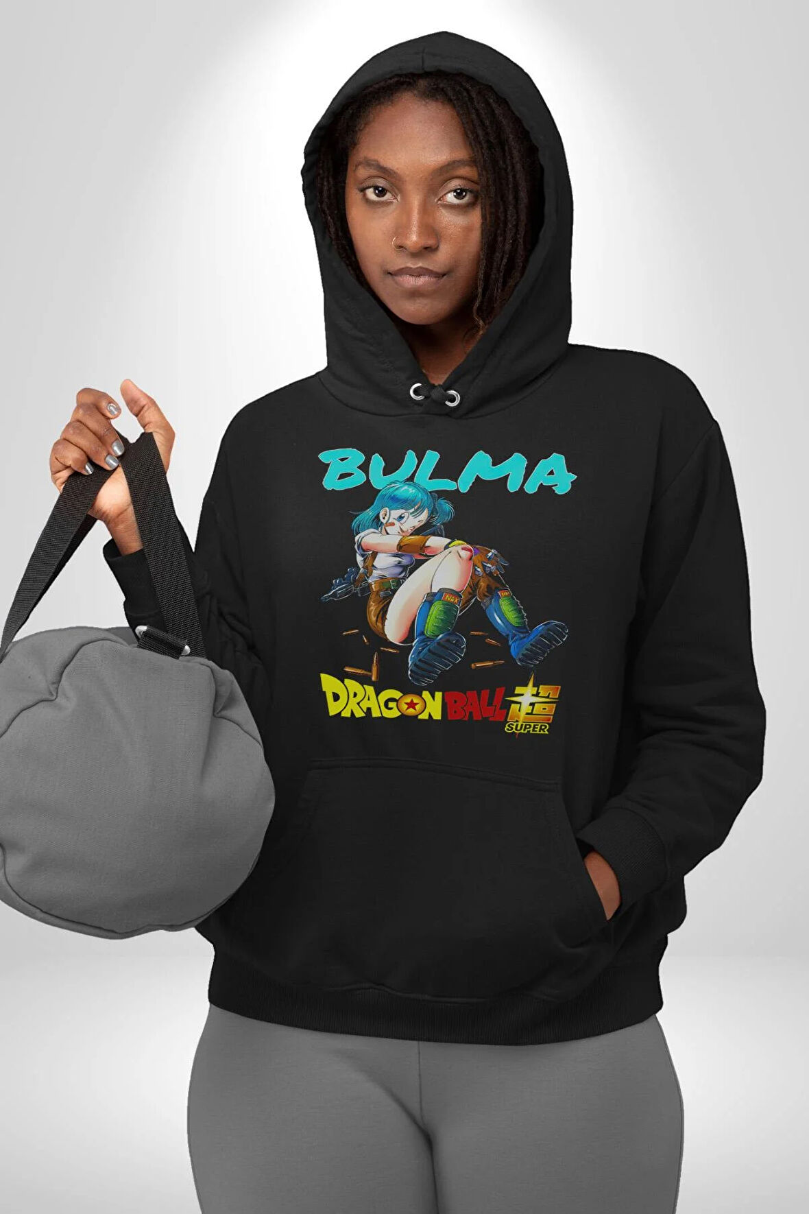 Bulma Dragon Ball Super Anime Kadın Erkek  Siyah Kapüşonlu Sweatshirt Hoodie