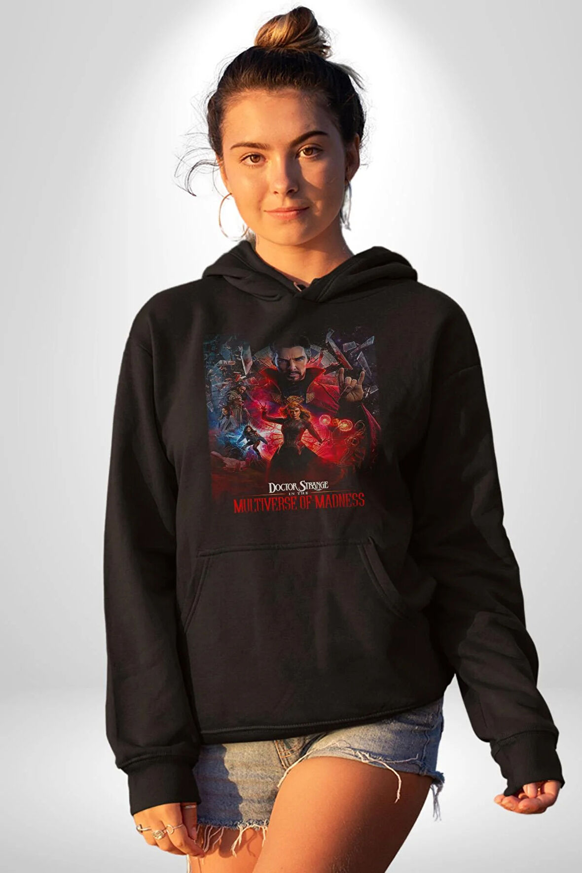 Doctor Strange Kadın Erkek  Siyah Kapüşonlu Sweatshirt Hoodie