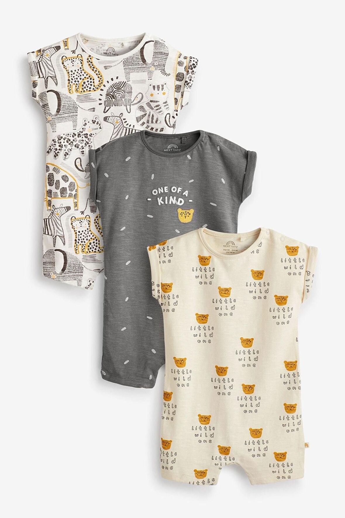 % 100 Pamuklu Monochrome Safari 3’lü Romper Set