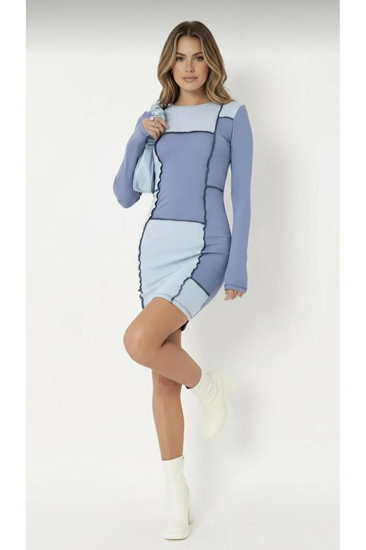 Ters Dikiş Detaylı Mini Elbise