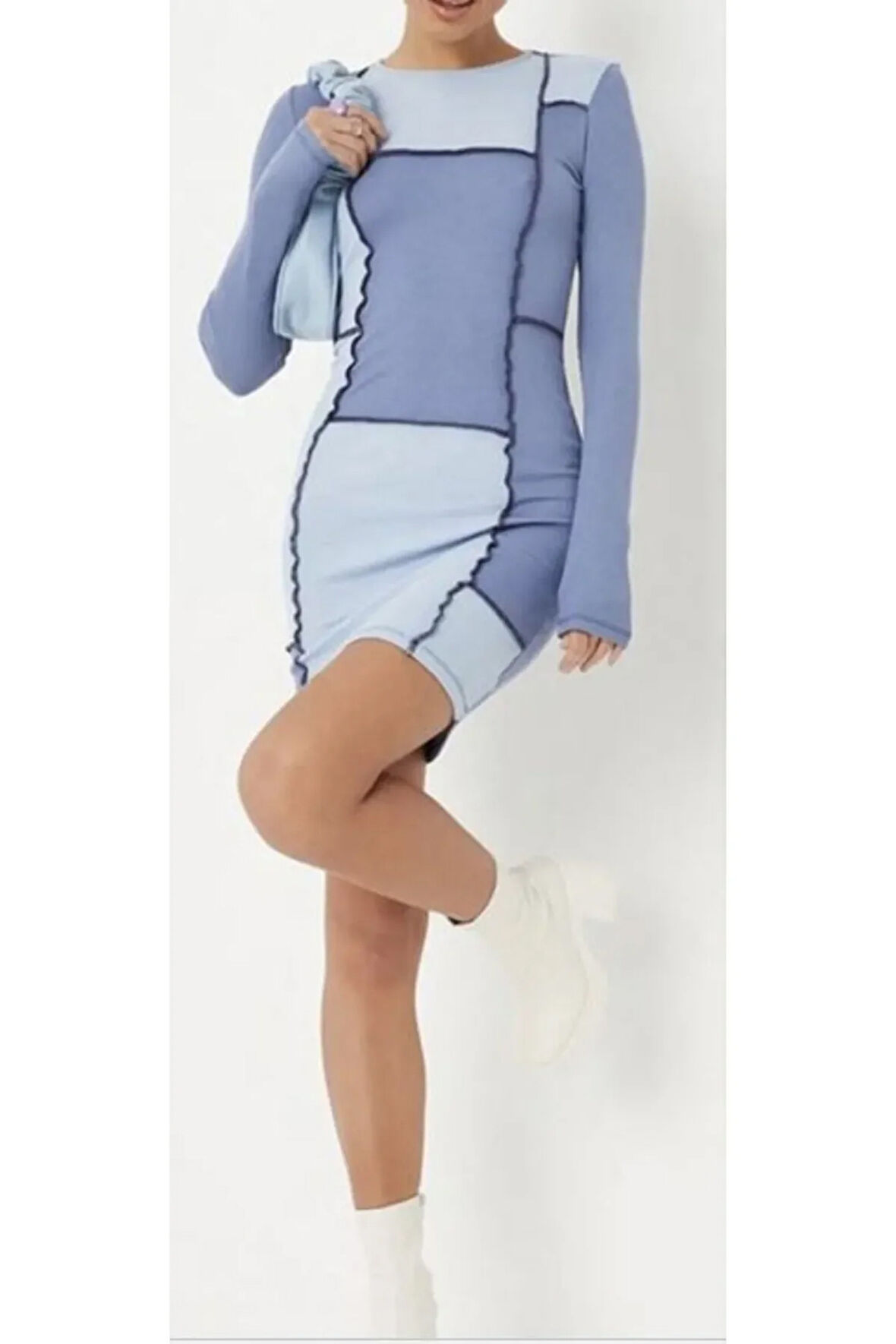 Ters Dikiş Detaylı Mini Elbise