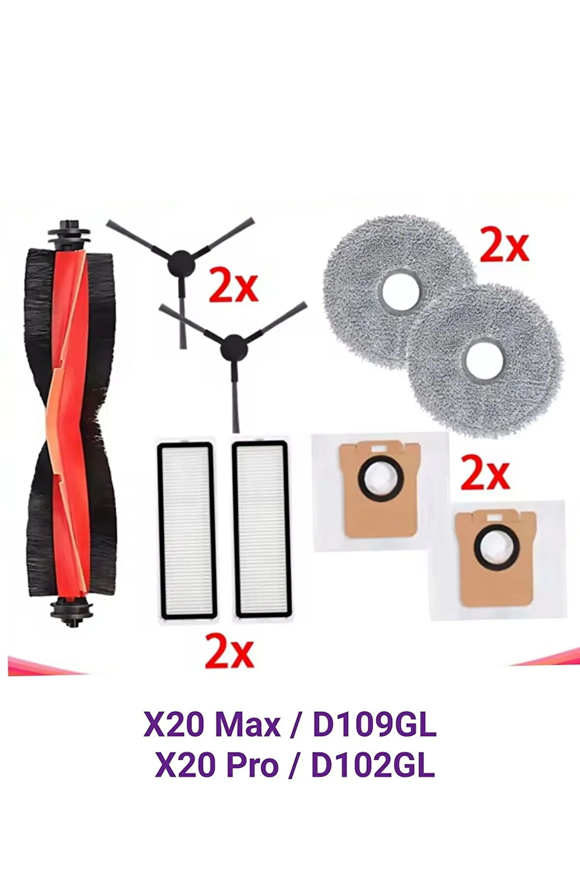 Xiaomi Robot Vacuum X20 Max / D109GL, X20 Pro / D102GL uyumlu fırça süpürge seti i