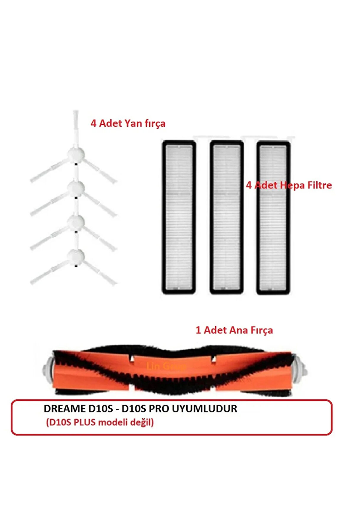Dreame D10S - D10S Pro Uyumlu Yedek fırça filtre seti (D10 Plus değil)
