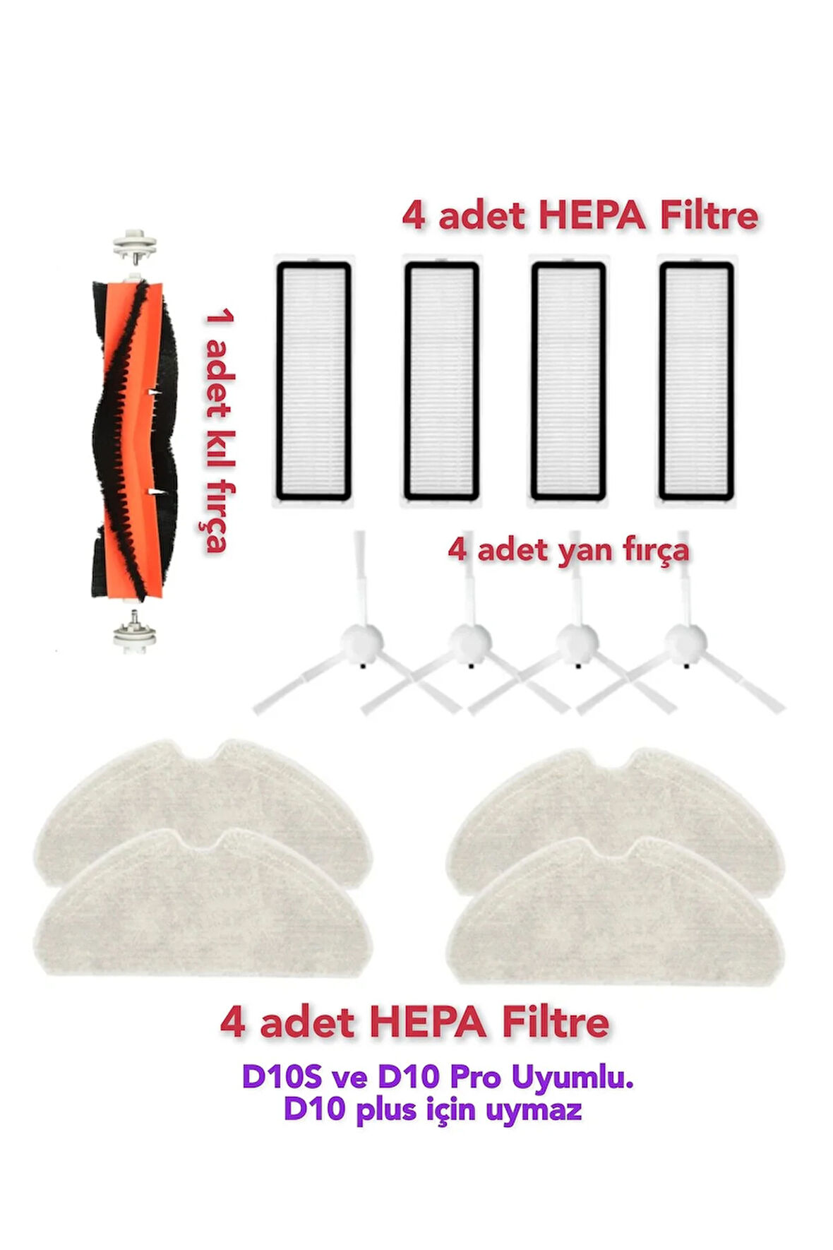 Dreame D10S D10S PRO uyumlu kıl fırçalı yedek parça seti