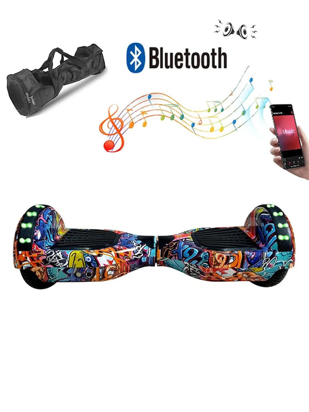 CityMate Elektrikli Kaykay Full Ledli Hoverboard Bluetooth Hoparlörlü 6.5 Inch Çanta Hediyeli Desen11