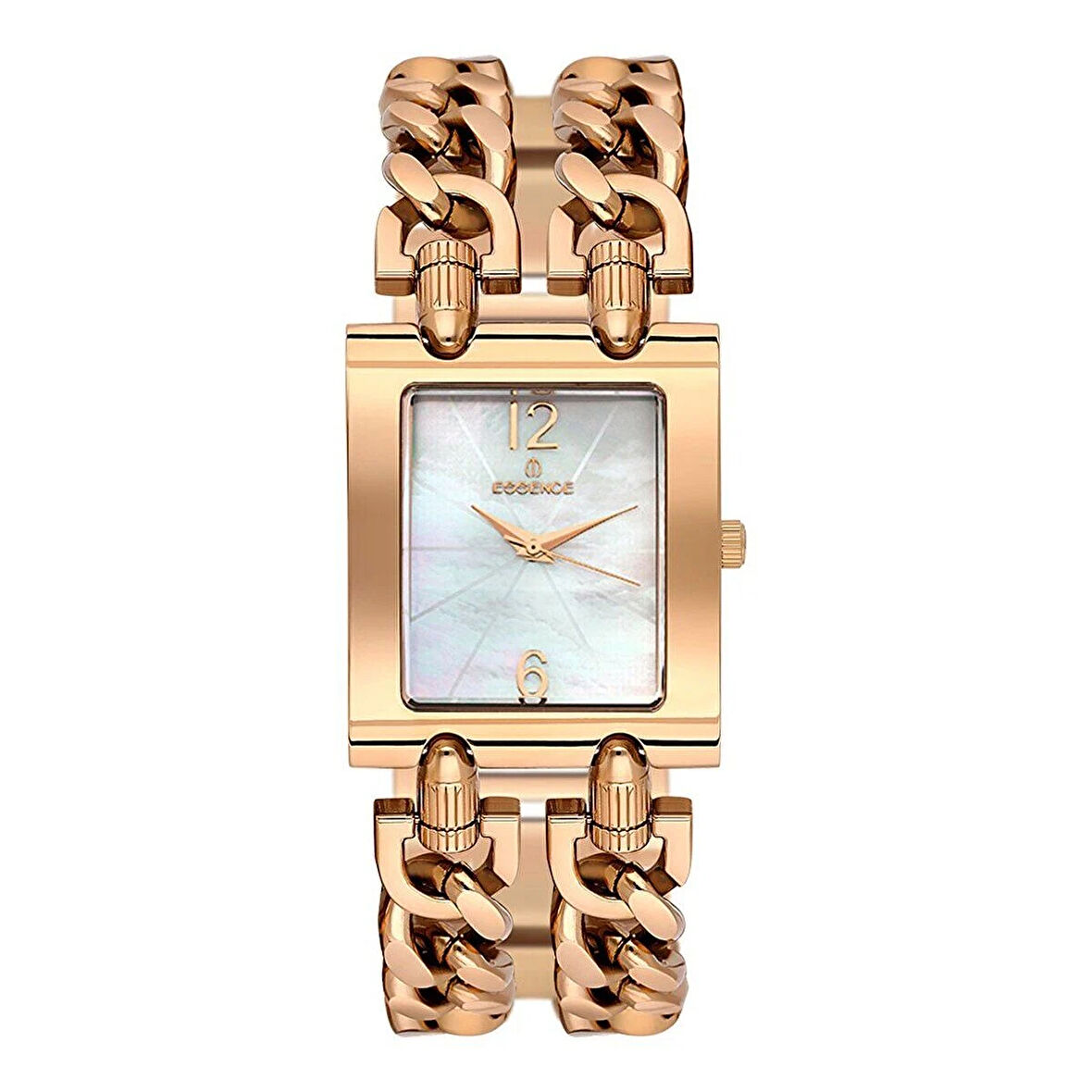 Essence D1132.420 Kadın Kol Saati | 36 mm Rose Gold Zincir Form Çelik Kordon, Kare Kasa, Sedef Kadran