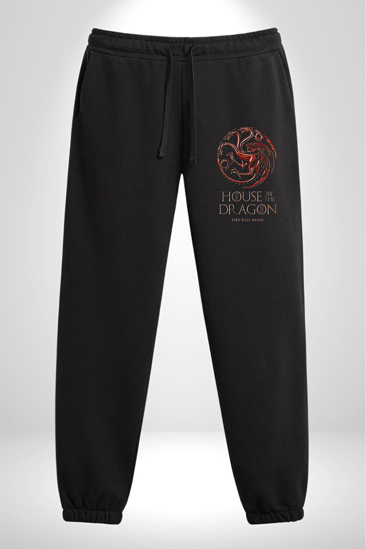 House Of The Dragon Dizi Logo 3 İplik Erkek Baskılı Siyah Eşofman Altı