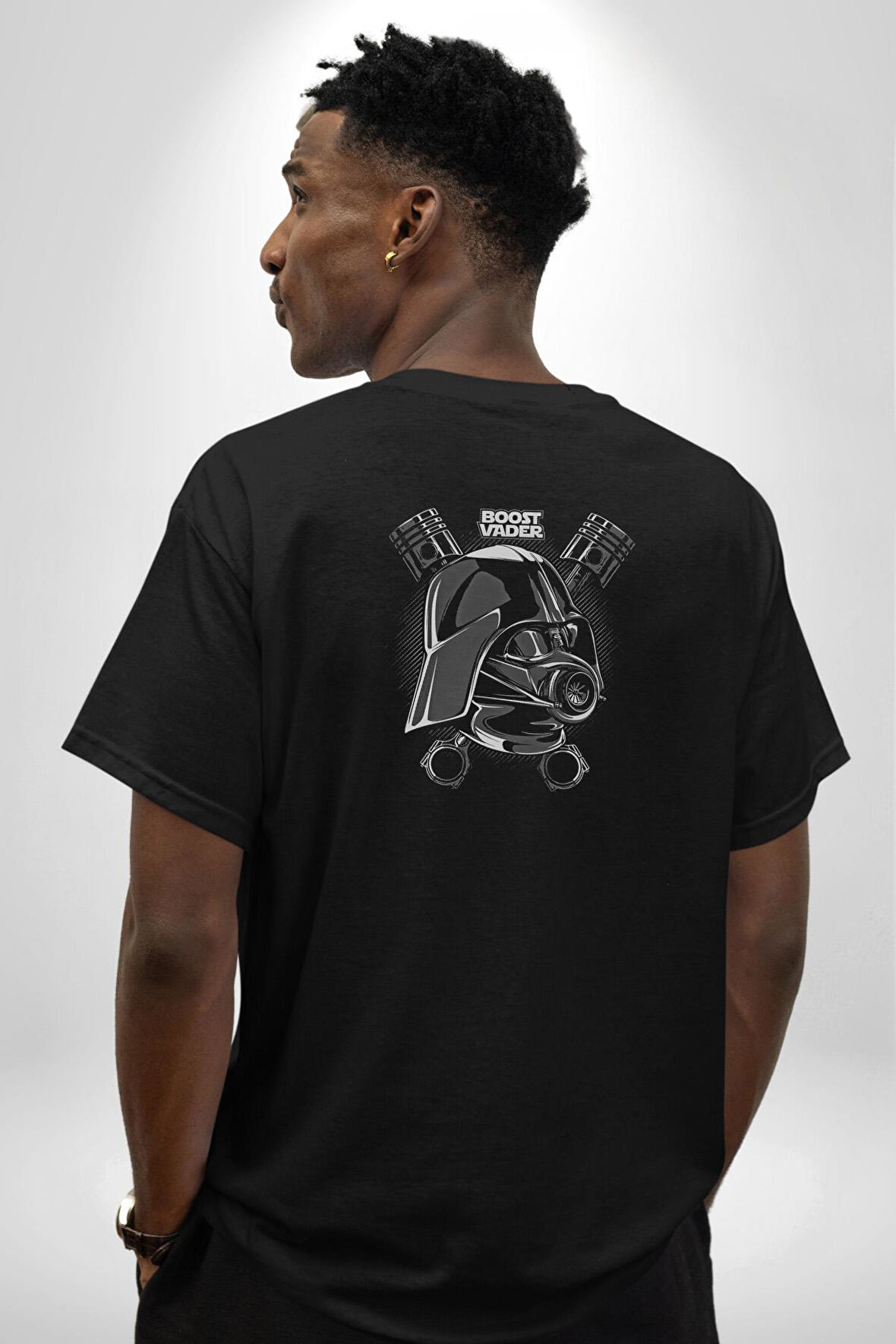 Darth Wader Motor Boost Vader Star Wars Pamuklu Kadın Erkek Oversize Sırt Dijital Baskılı Siyah T-shirt