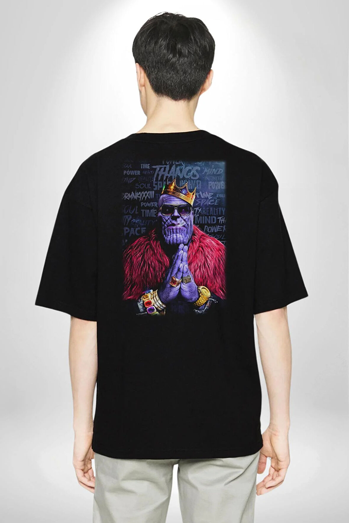 Avengers Endgame Pamuklu Kadın Erkek Oversize Sırt Dijital Baskılı Siyah T-shirt