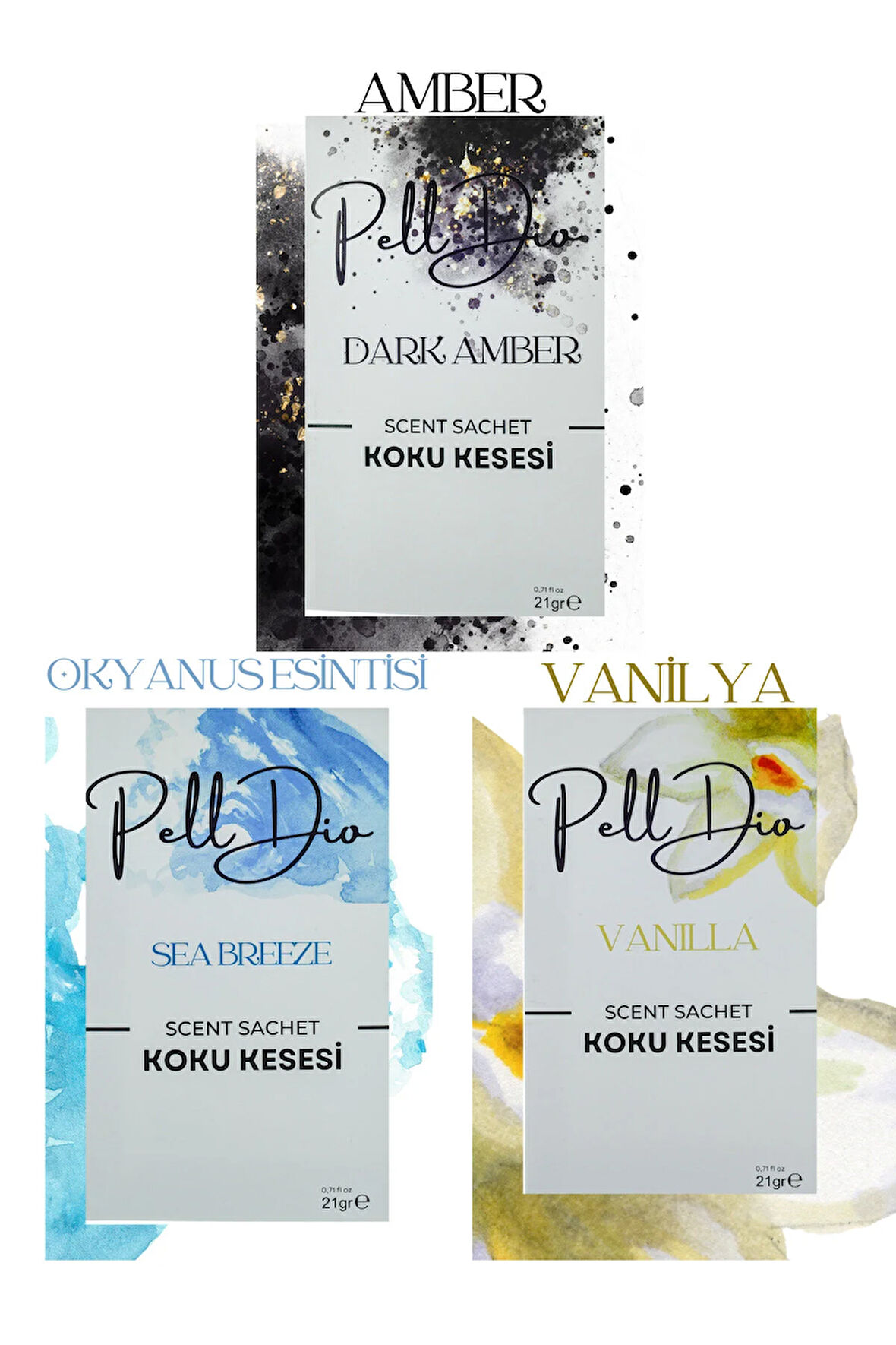 3'lü Amber - Okyanus Esintisi - Inci Dolap Kokusu, Ayakkabılık Ve Çekmece Kokusu Kesesi-3