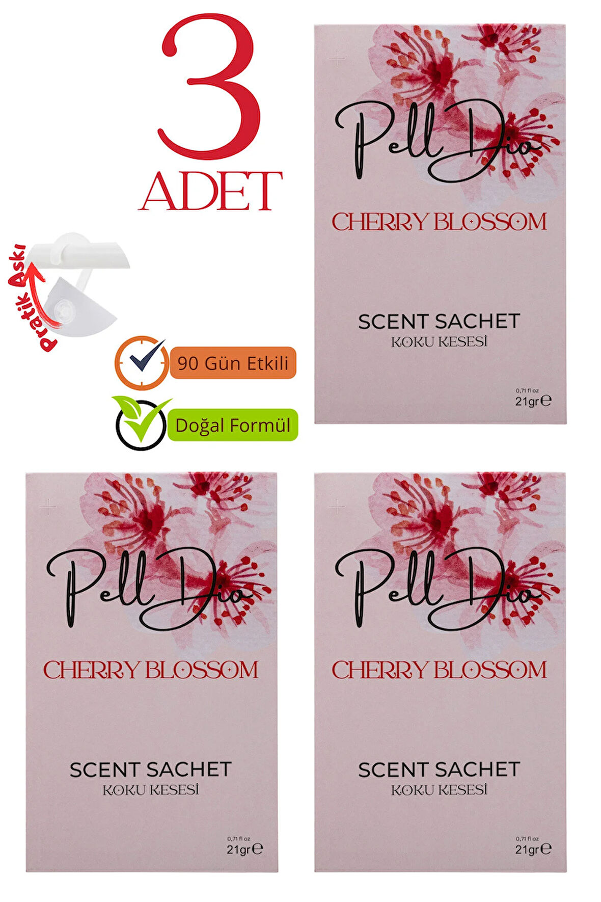 3'lü Kiraz Çiçeği Dolap Ayakkabılık Ve Çekmece Parfümlü Kese Kokusu Oda Koku Kesesi