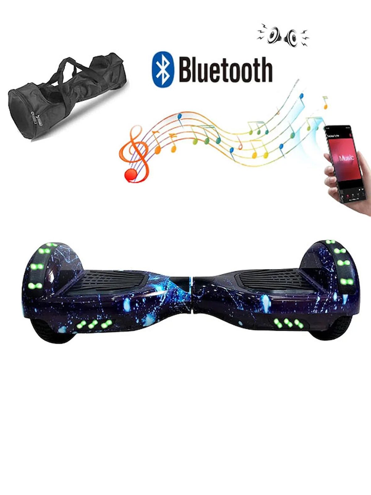 CityMate Elektrikli Kaykay Full Ledli Hoverboard Bluetooth Hoparlörlü 6.5 Inch Çanta Hediyeli Desen12