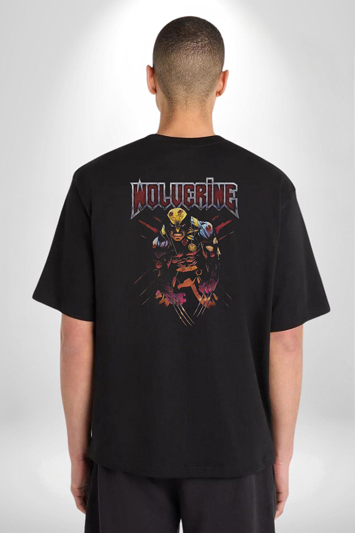 Molverine Kahraman Pamuklu Kadın Erkek Oversize Sırt Dijital Baskılı Siyah T-shirt