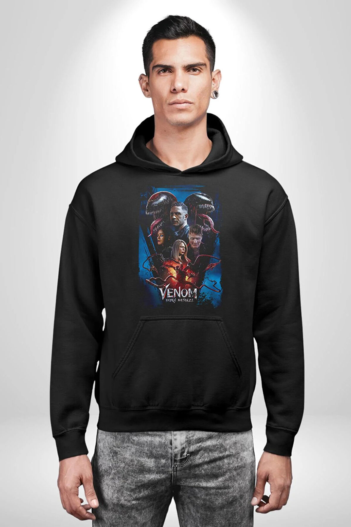 Venom Film Kahramanları Kadın Erkek  Siyah Kapüşonlu Sweatshirt Hoodie