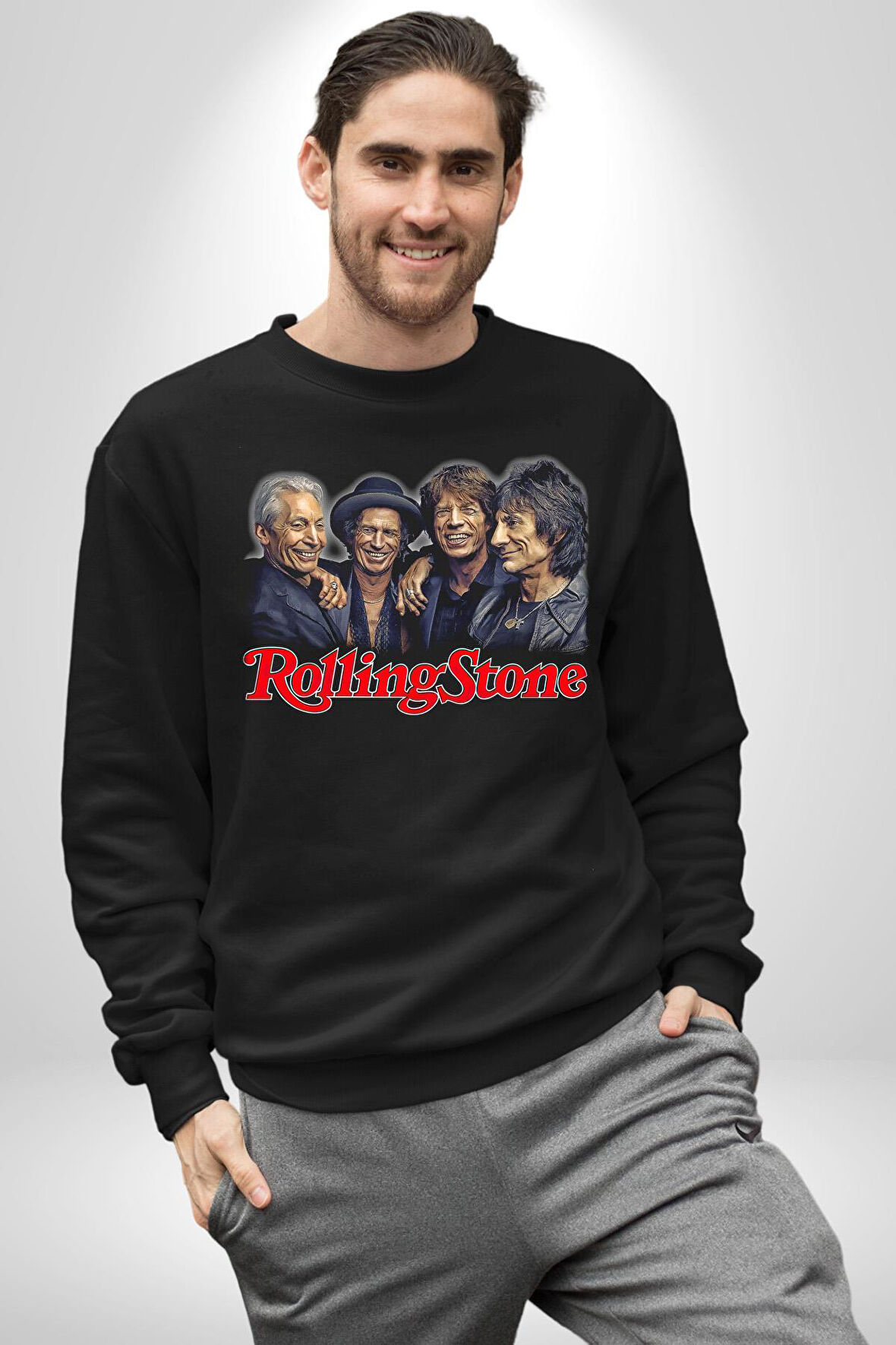 Rolling Stone Şarkıcılar Rock  Kadın Erkek Siyah Sweatshirt 