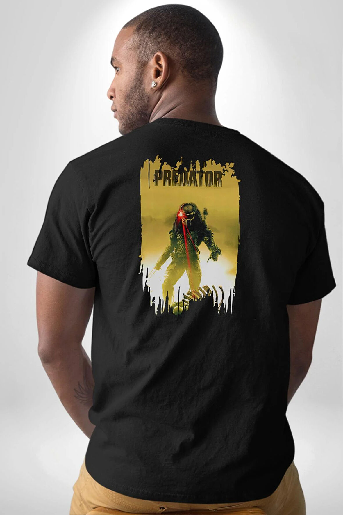 Predator Film  Pamuklu Kadın Erkek Oversize Sırt Dijital Baskılı Siyah T-shirt