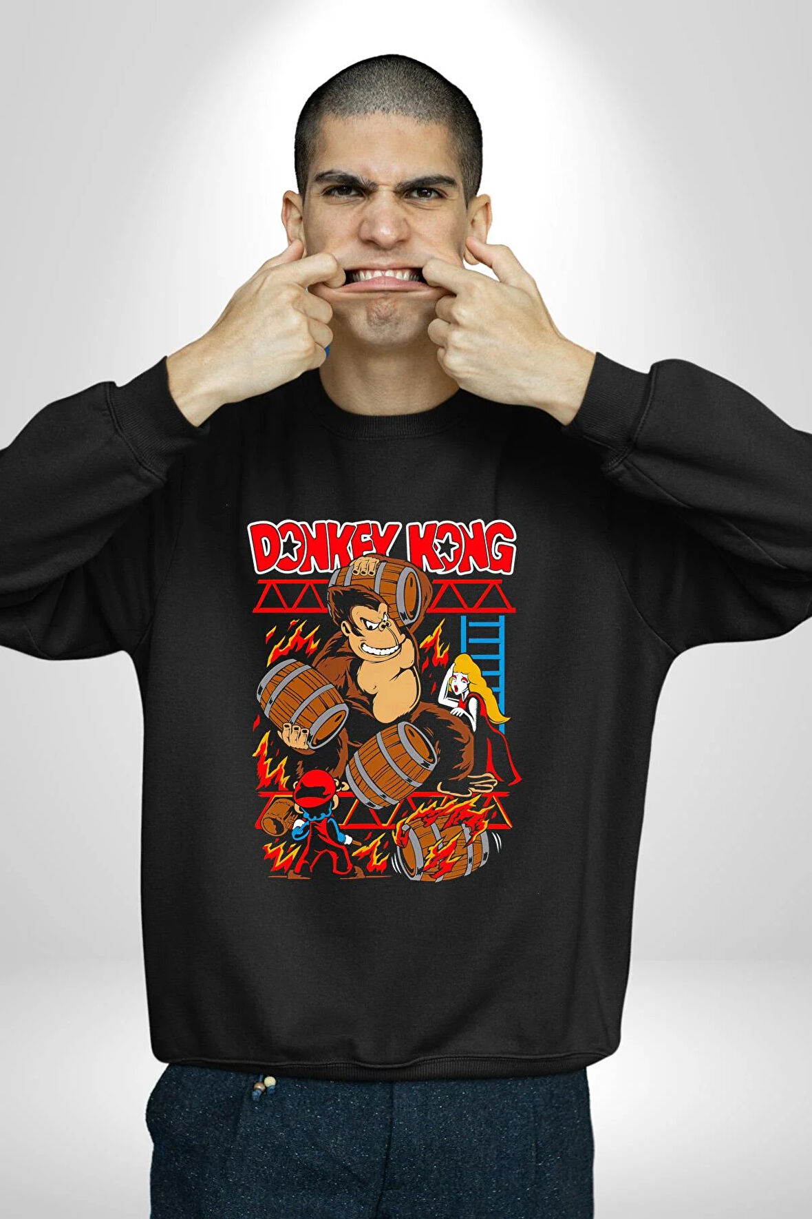 Donkey Kong Mario Oyun Kadın Erkek Siyah Sweatshirt 