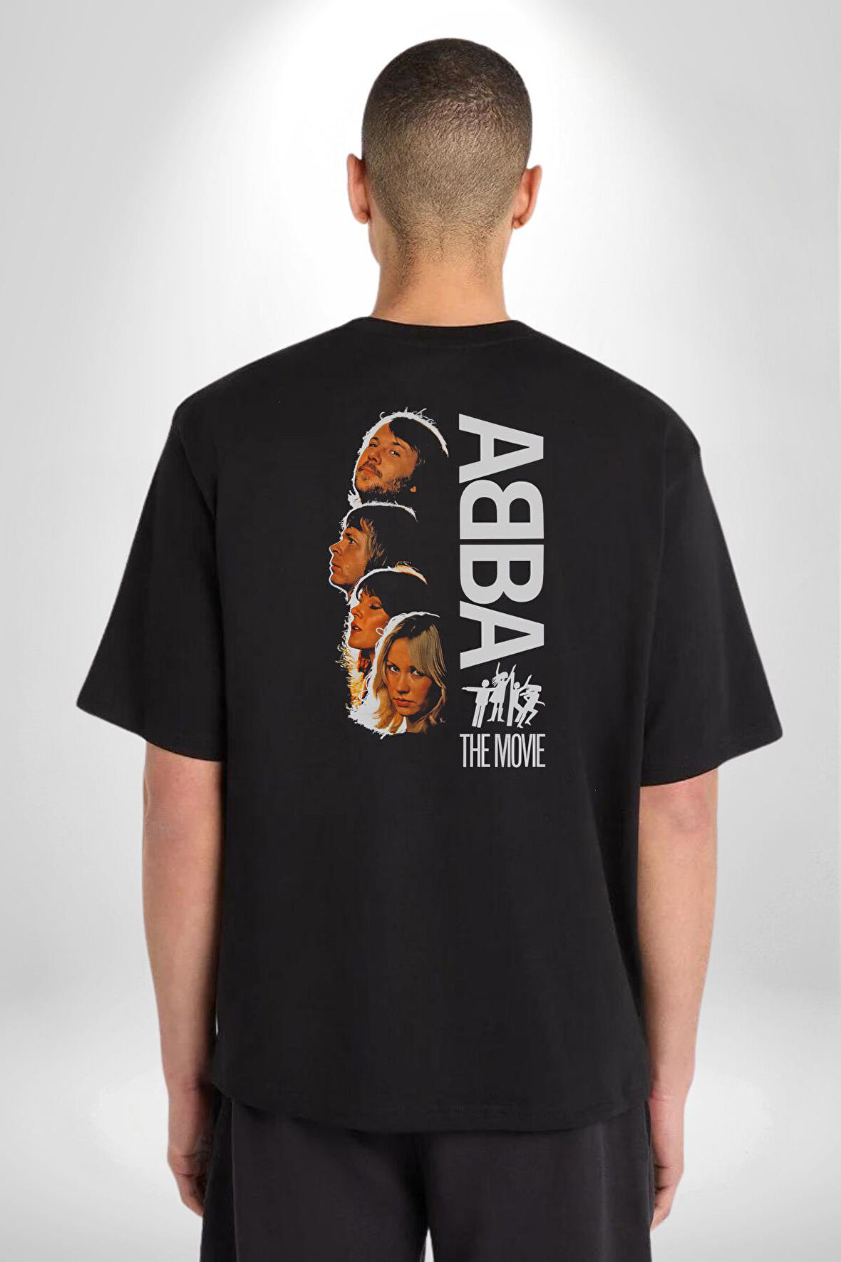Abba Müzik Grubu Pamuklu Kadın Erkek Oversize Sırt Dijital Baskılı Siyah T-shirt