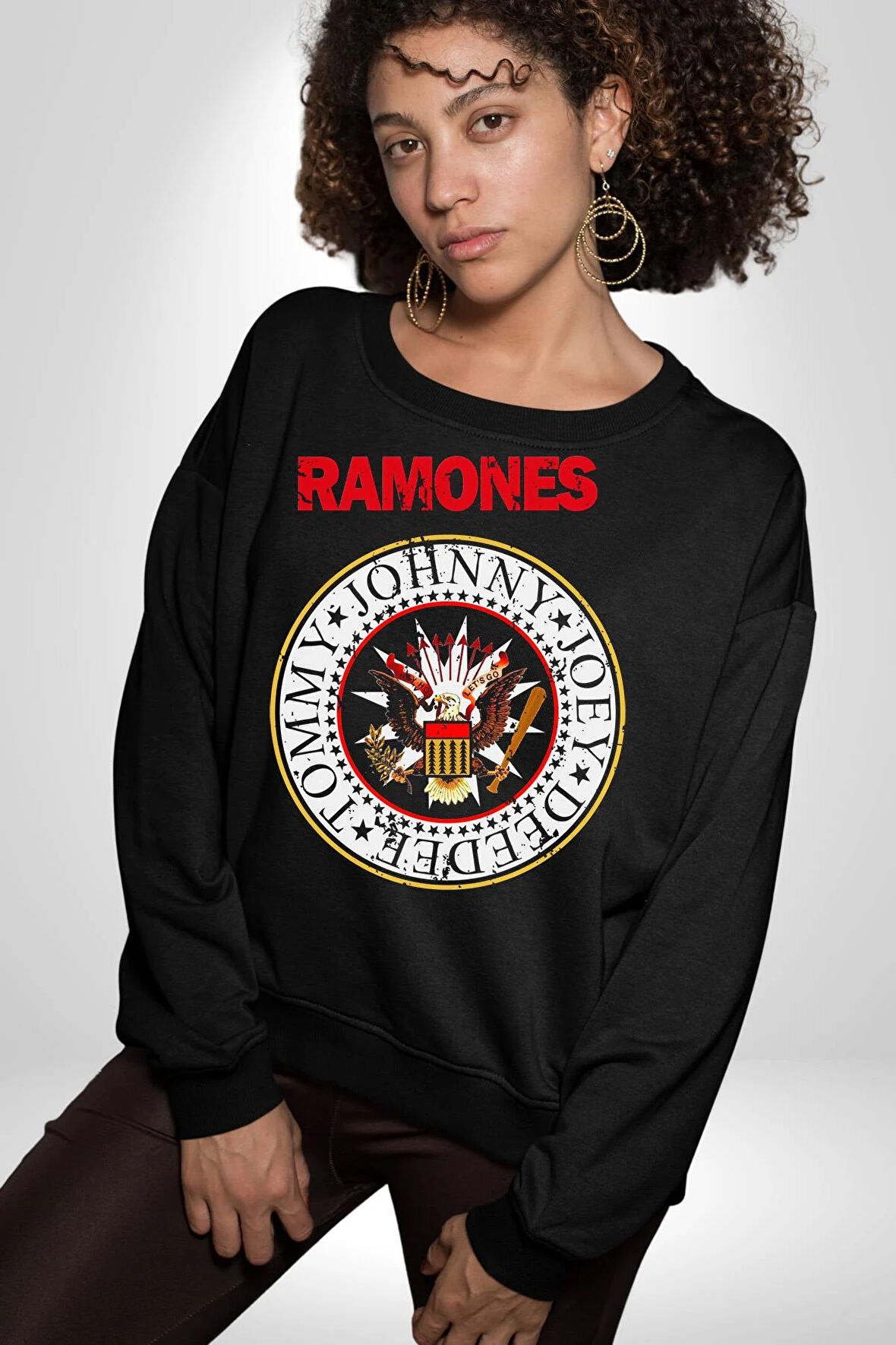 Ramones Punk Müzik Grubu Kadın Erkek Siyah Sweatshirt 