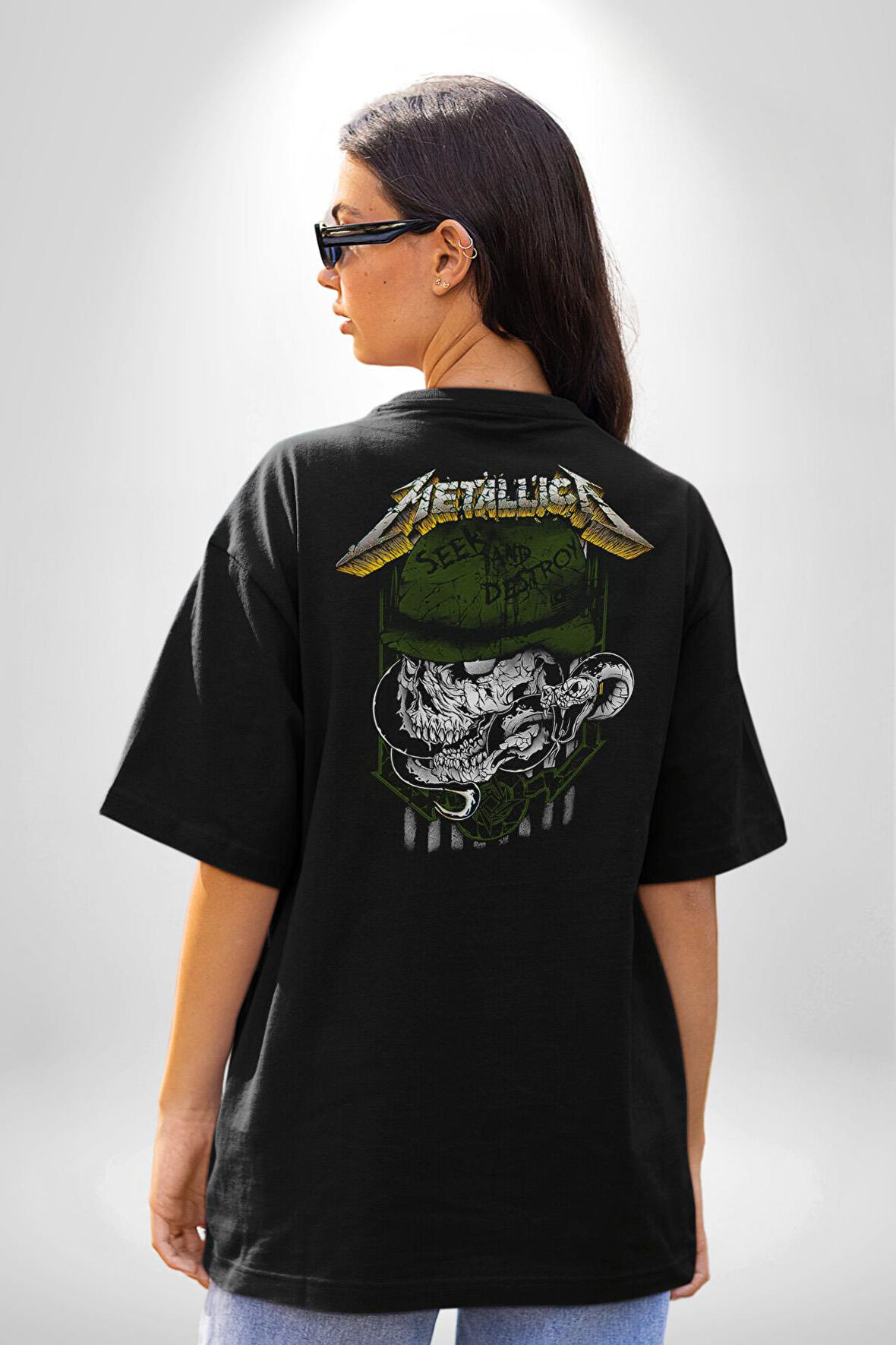 Metallica Hevay Metal Grup Pamuklu Kadın Erkek Oversize Sırt Dijital Baskılı Siyah T-shirt