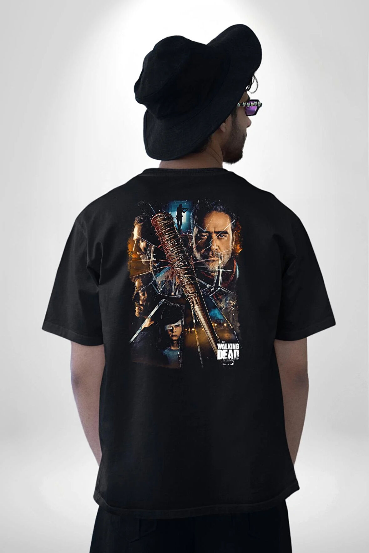 The Walking Dead Pamuklu Kadın Erkek Oversize Sırt Dijital Baskılı Siyah T-shirt