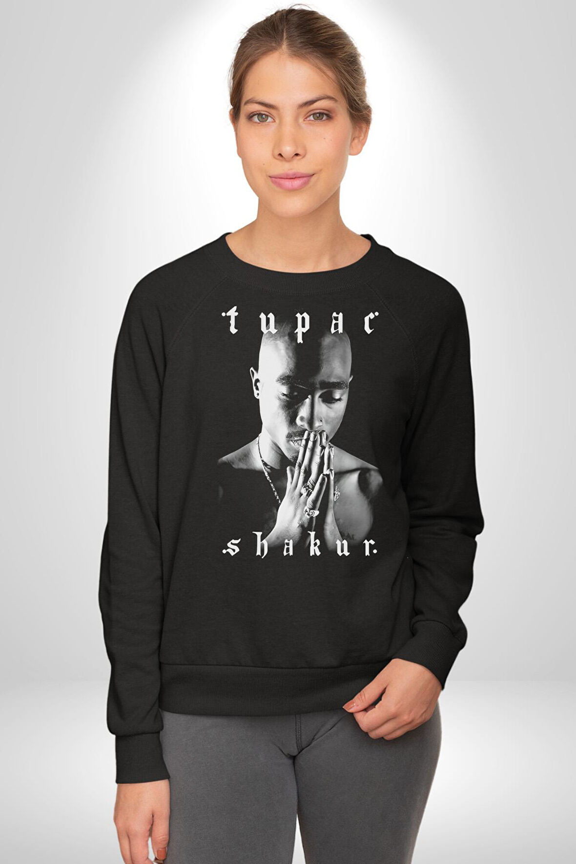 Tupac Shakur Şarkıcı Kadın Erkek Siyah Sweatshirt 