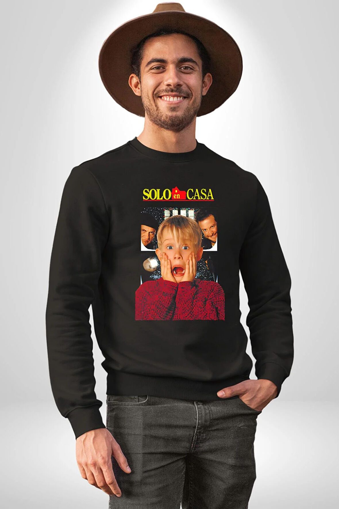 Evde Tek Başına Film Kadın Erkek Siyah Sweatshirt 