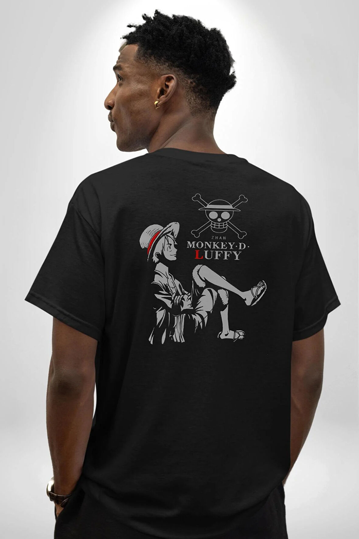 Monkey D. Luffy Anime Karakter Pamuklu Kadın Erkek Oversize Sırt Dijital Baskılı Siyah T-shirt